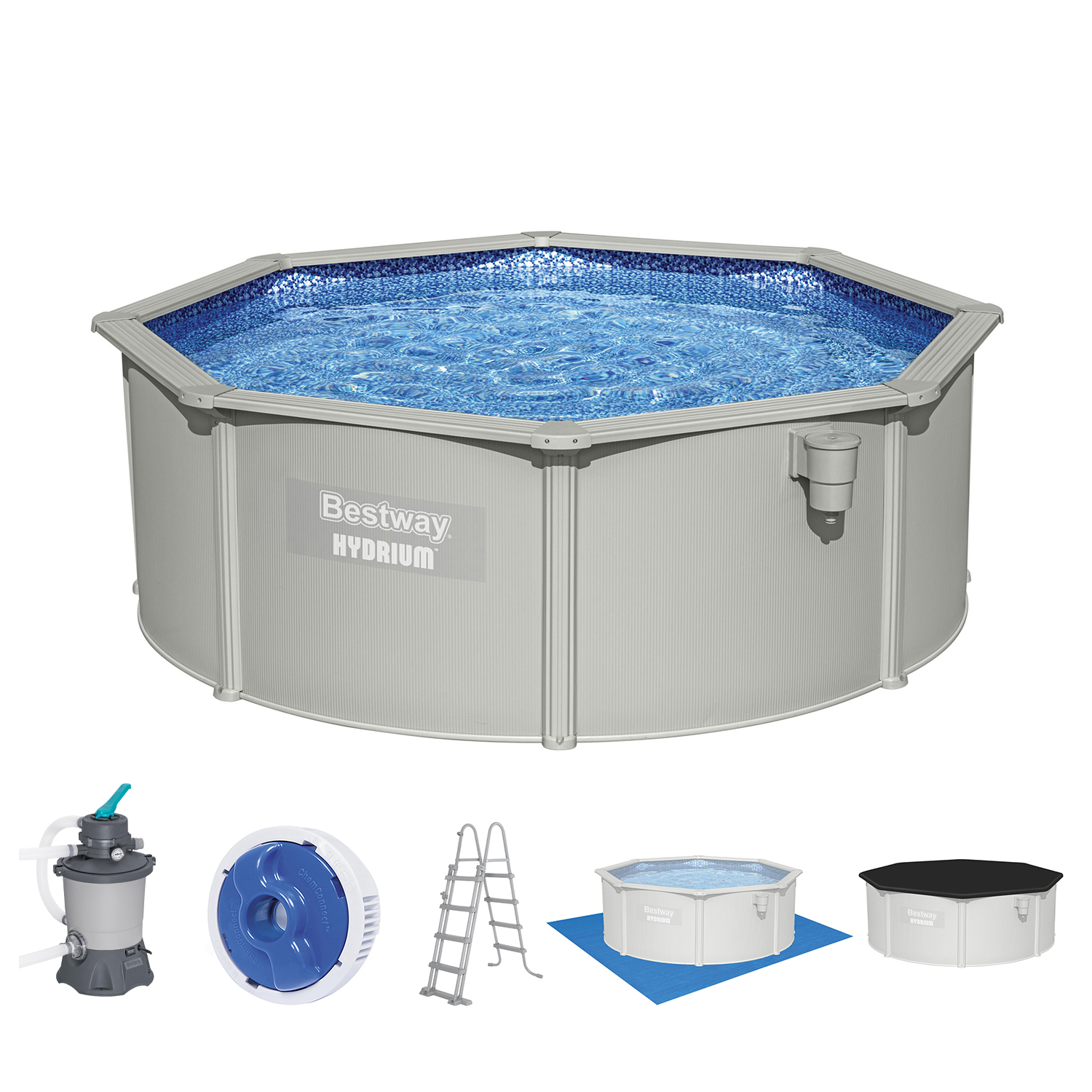 Hydrium™ Stahlwandpool Komplett-Set mit Sandfilteranlage Ø 360 x 120 cm , granitgrau, rund