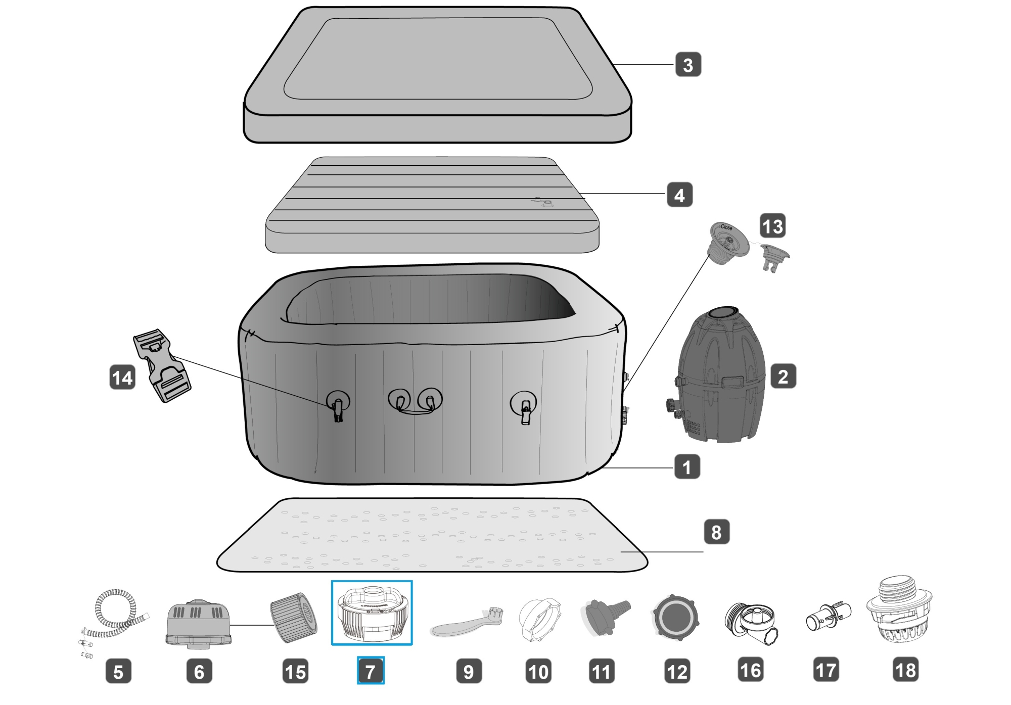 Bestway® Spare Part ChemConnect™ chemical dispenser (grey) for LAY-Z-SPA® whirlpools (2019 to 2021)