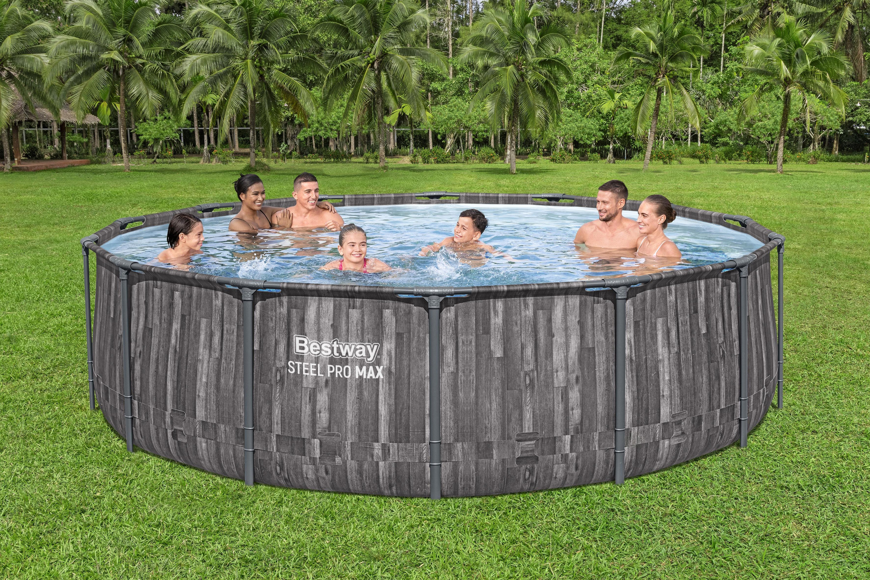Steel Pro MAX™ Solo Pool ohne Zubehör Ø 427 x 107 cm, Holz-Optik (Mooreiche), rund