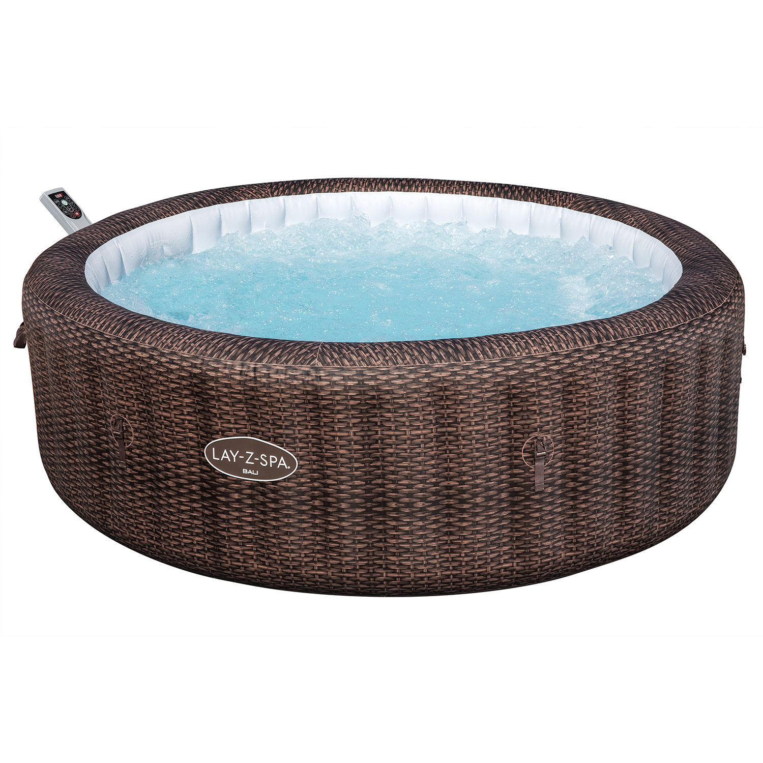 LAY-Z-SPA® Energiespar-Whirlpool Bali AirJet™ mit App-Steuerung, für 7 Personen, Ø 216 x 71 cm, Rattan-Optik (Schokobraun)