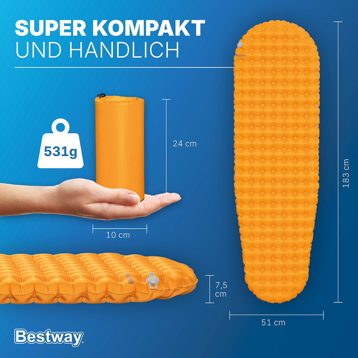 Aufblasbare Single TPU Isomatte Ridgelite™ für Mumienschlafsäcke 183 x 51 x 7,5 cm
