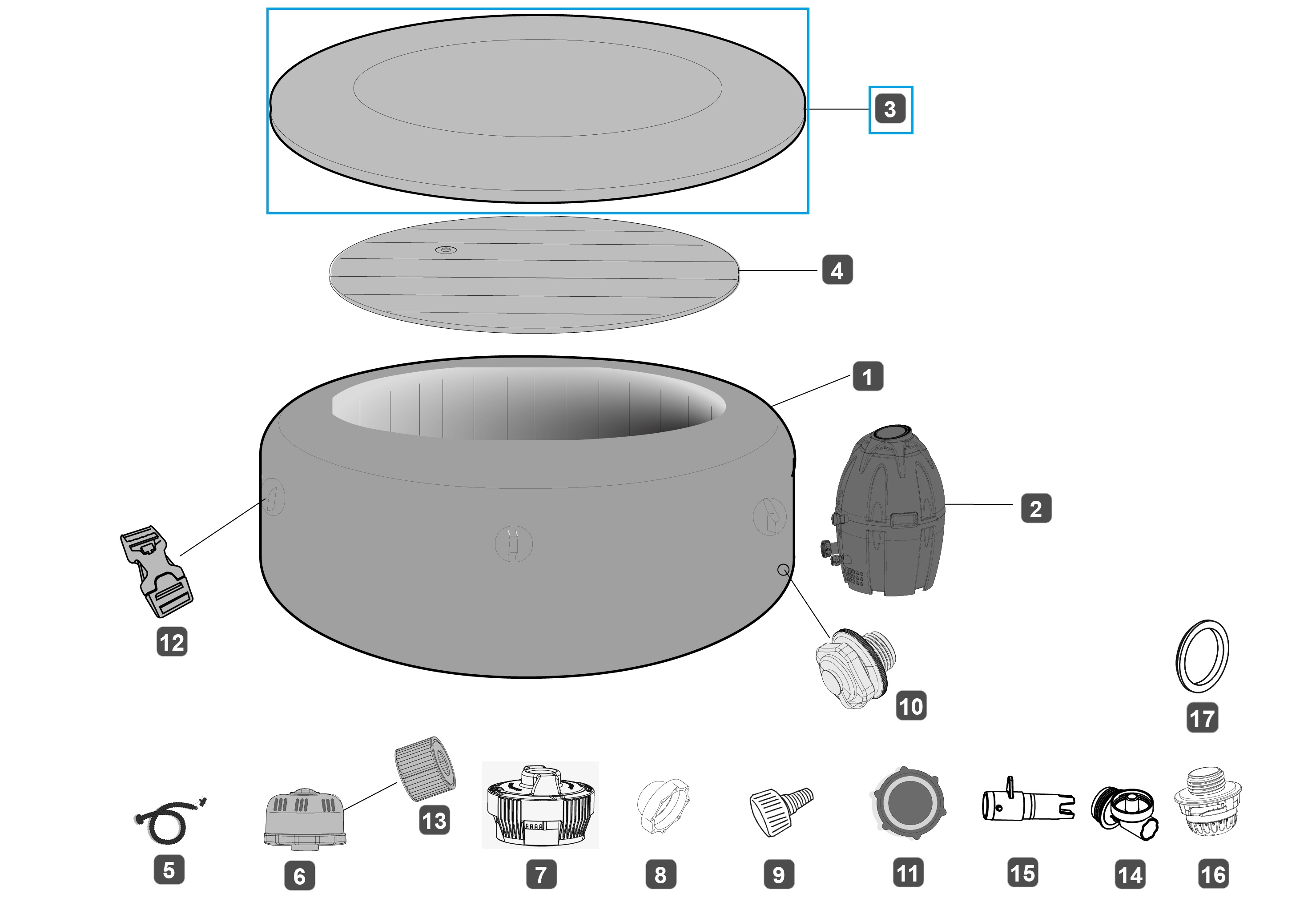 Bestway® Spare Part Top Cover for Lay-Z-Spa™ Cancun AirJet™ 180cm x 66cm