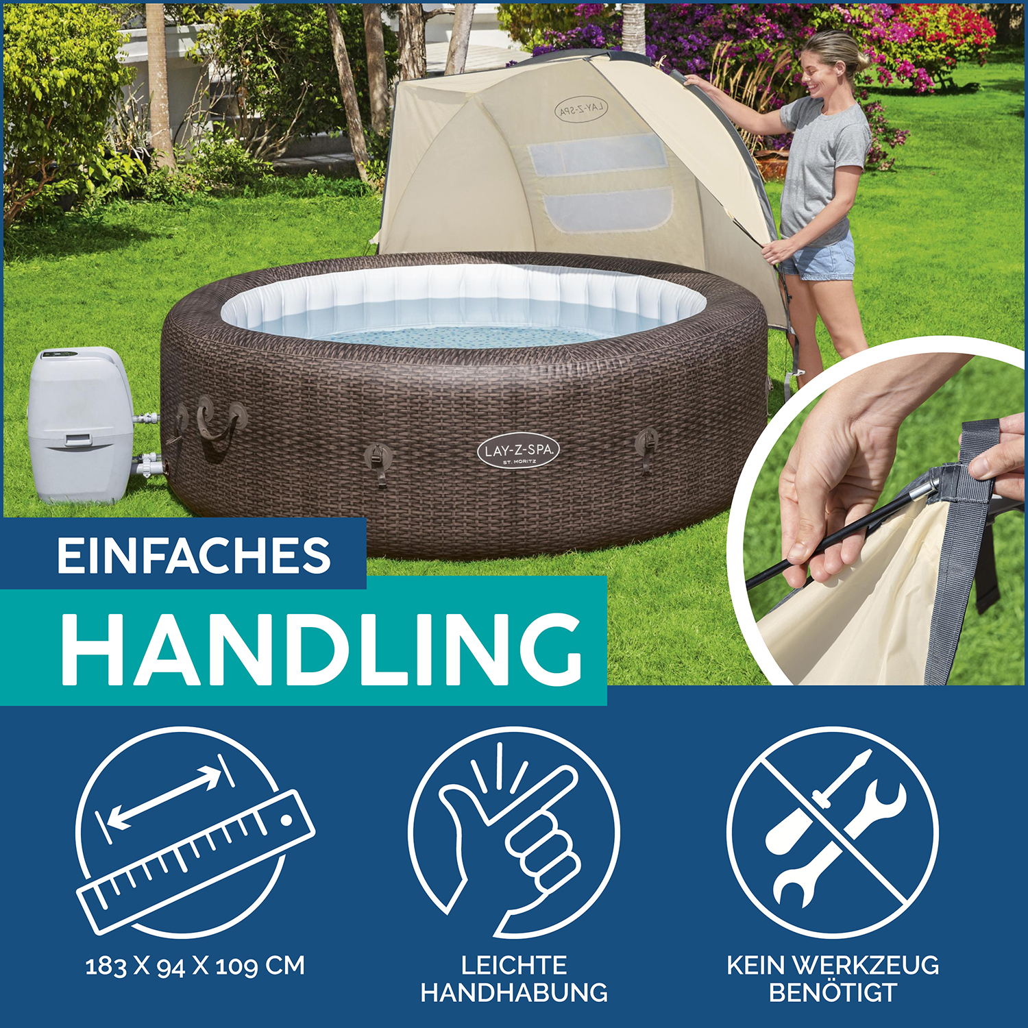 LAY-Z-SPA® Xtras Sonnenschutzdach 183 x 94 x109 cm