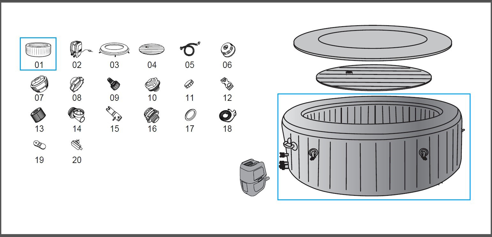 Bestway® Ersatzteil Poolfolie/Liner (schwarz) für LAY-Z-SPA® Bali AirJet™ 180 x 66 cm (2021) Bestway® Spare Part Liner (cold black) for LAY-Z-SPA® BaliAirJet™ Whirlpool Ø 180 x 66 cm (2022)