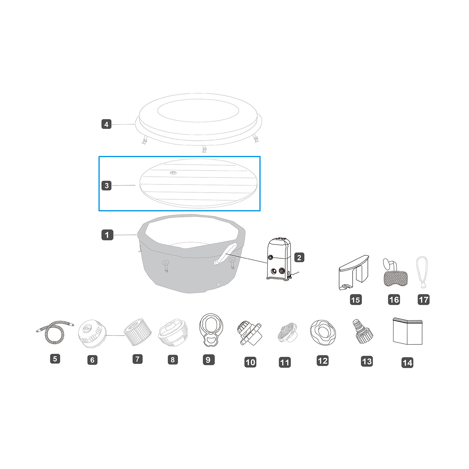 Bestway® Ersatzteil Aufblasbare Abdeckung für LAY-Z-SPA® Toronto AirJet™ ThermaCore™ UltraFit™ Ø 190 cm