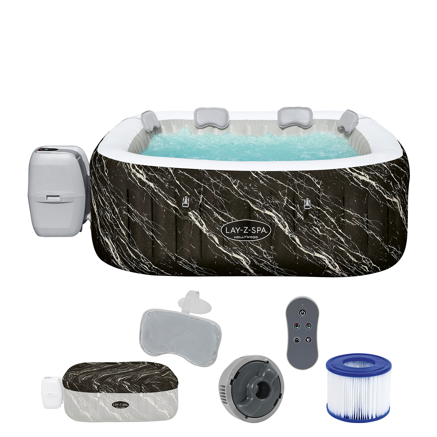 LAY-Z-SPA® LED Whirlpool Hollywood AirJet™ für 6 Personen 180 x 180 x 66 cm, Marmor-Optik (Marquinia)