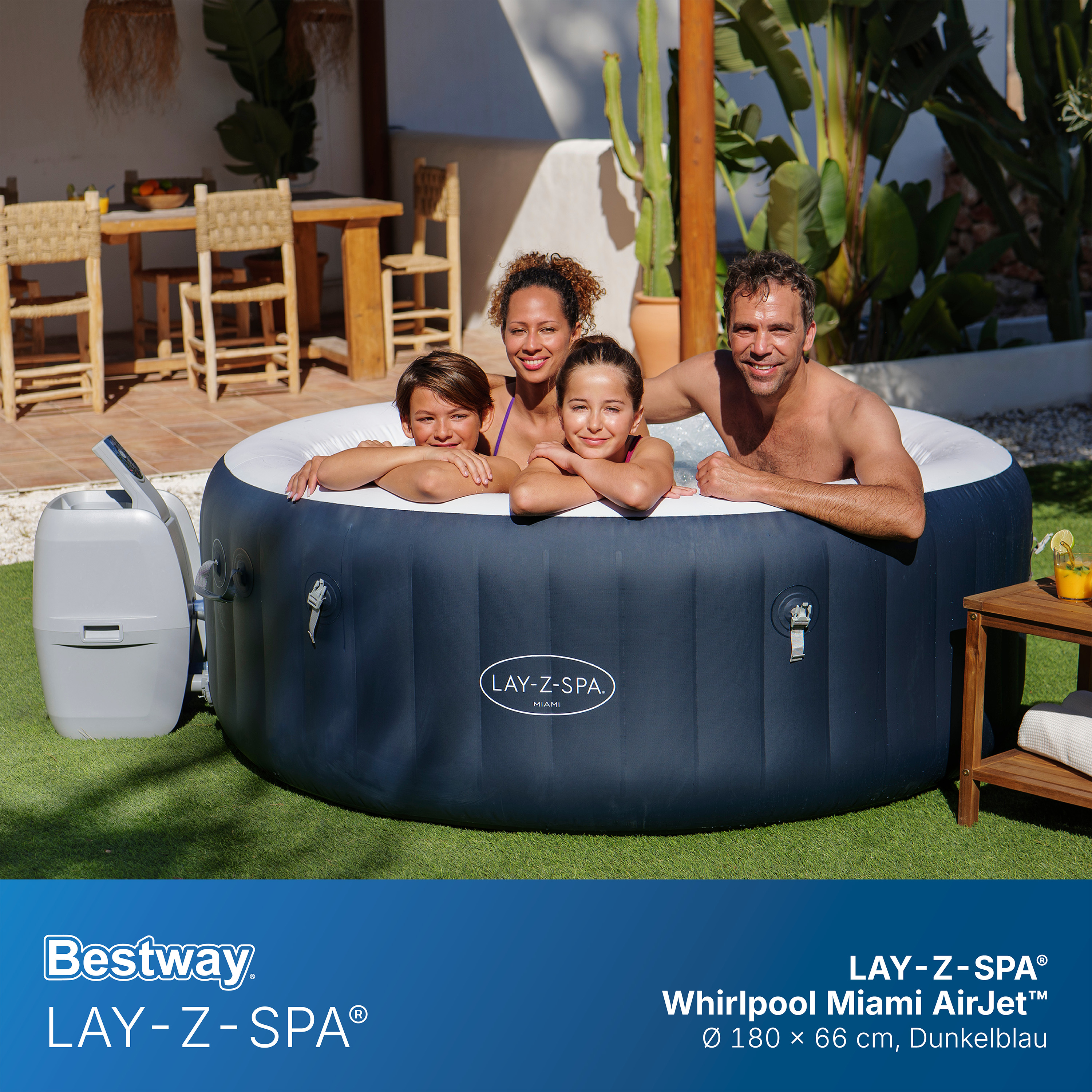 LAY-Z-SPA® Whirlpool Miami AirJet™ für 4 Personen Ø 180 x 66 cm, Dunkelblau