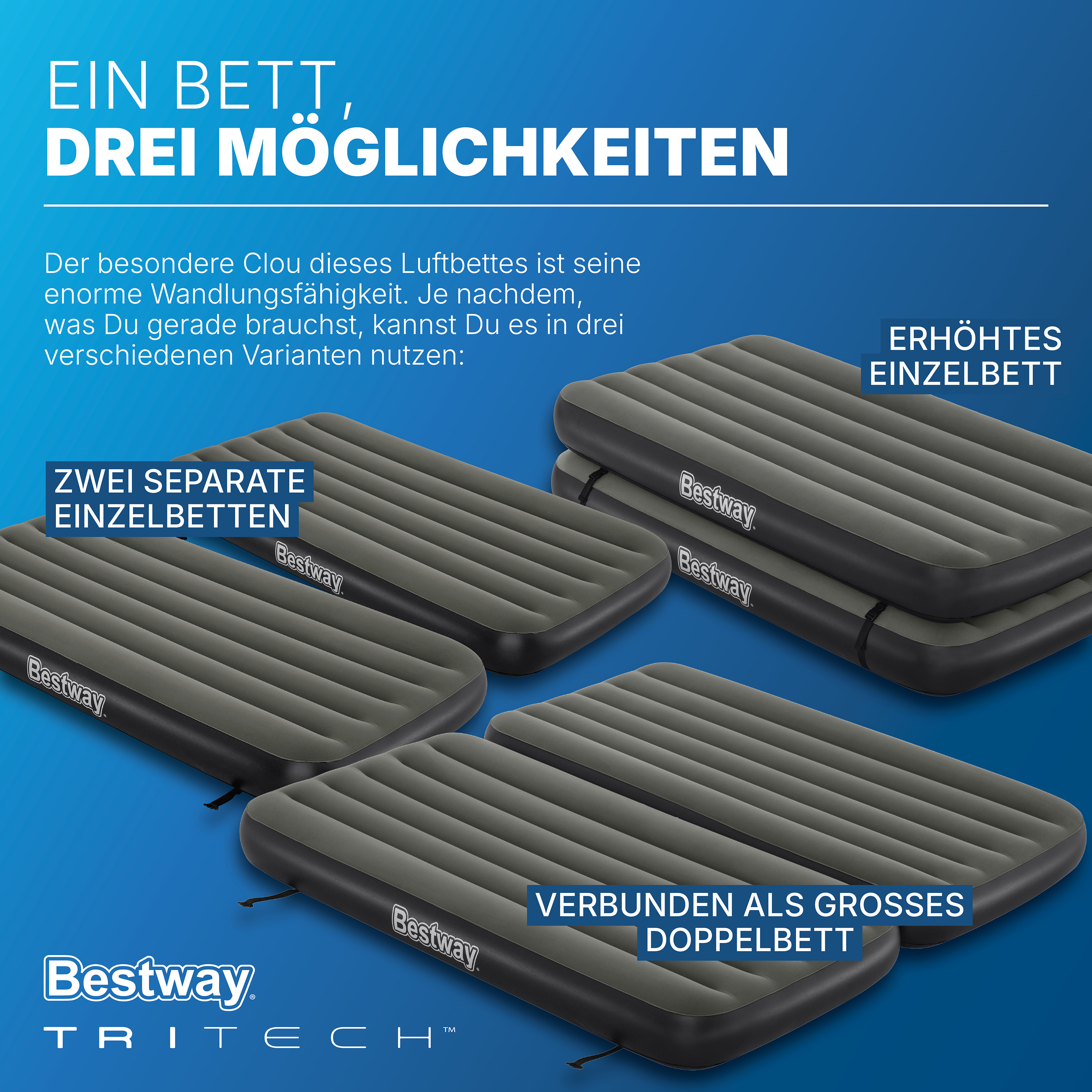 TriTech® 3-in-1-Luftbett Connect and Rest™ 188 x 99 x 25 cm