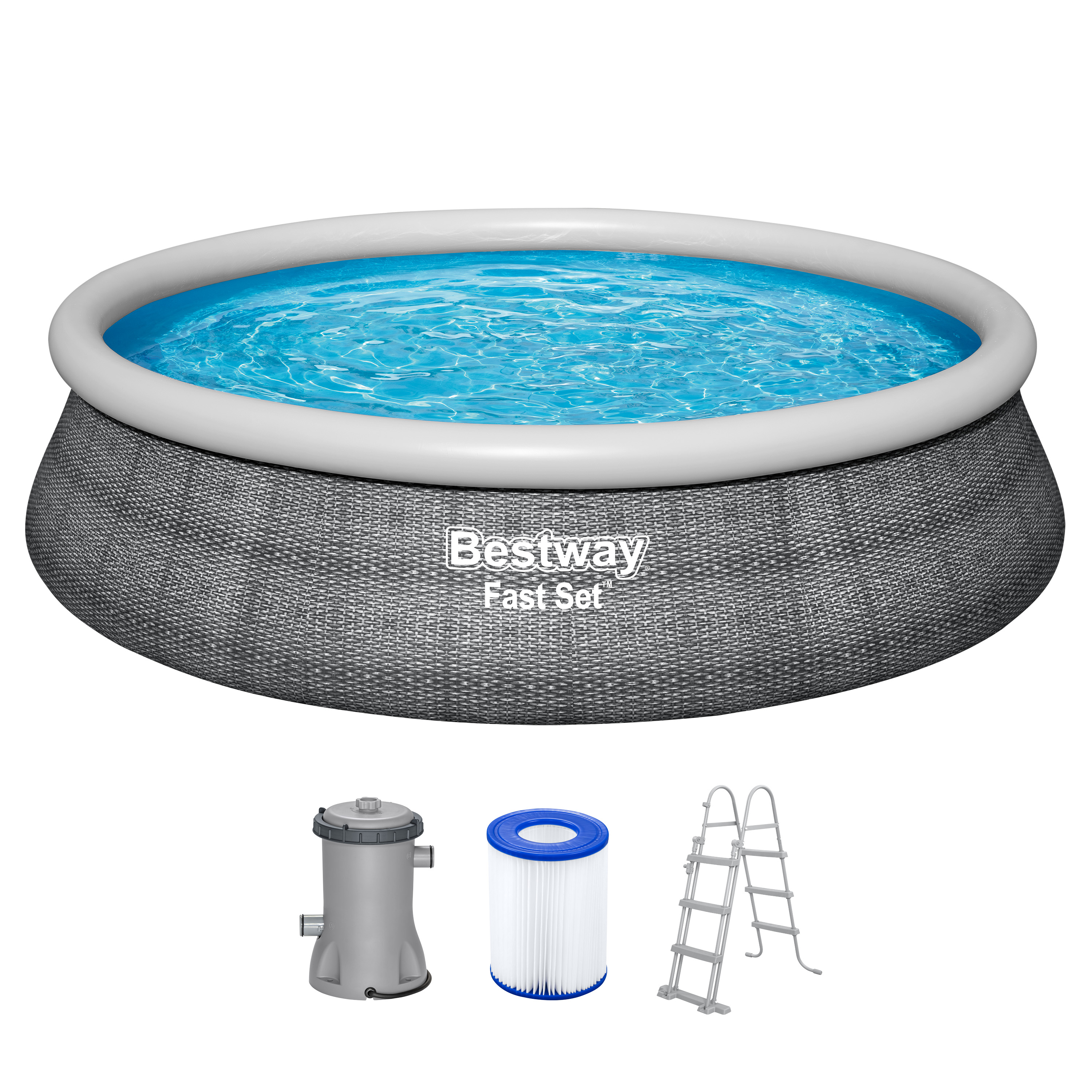 Fast Set™ Aufstellpool Set mit Filterpumpe Ø 457 x 107 cm, Rattan-Optik (Schiefergrau), rund
