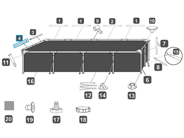 Bestway® Spare Part Top rail D (white) for Steel Pro™ frame pool 400 x 211 x 81 cm, angular