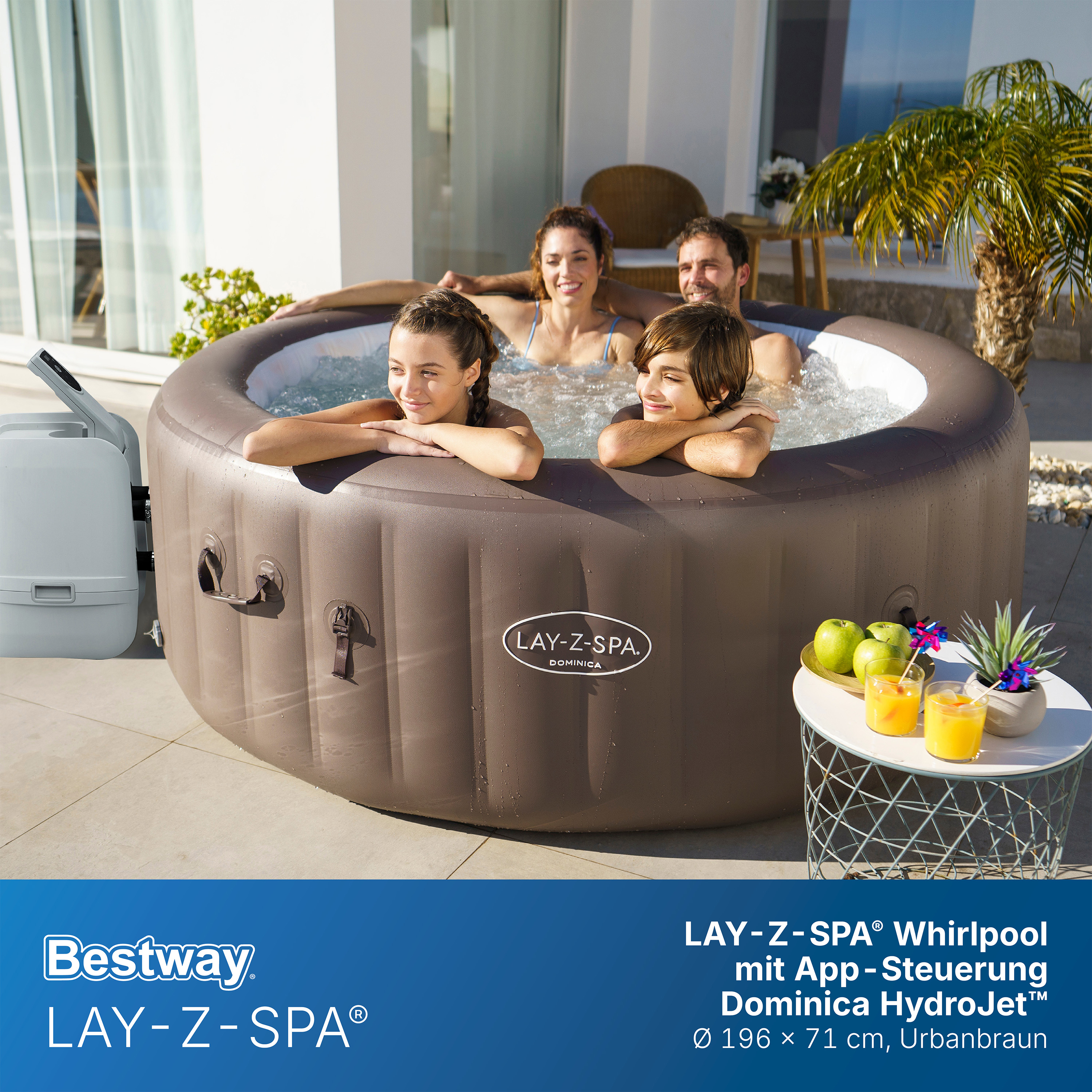 LAY-Z-SPA® WLAN-Whirlpool Dominica HydroJet™ mit App-Steuerung, für 6 Personen Ø 196 x 71 cm, Urbanbraun