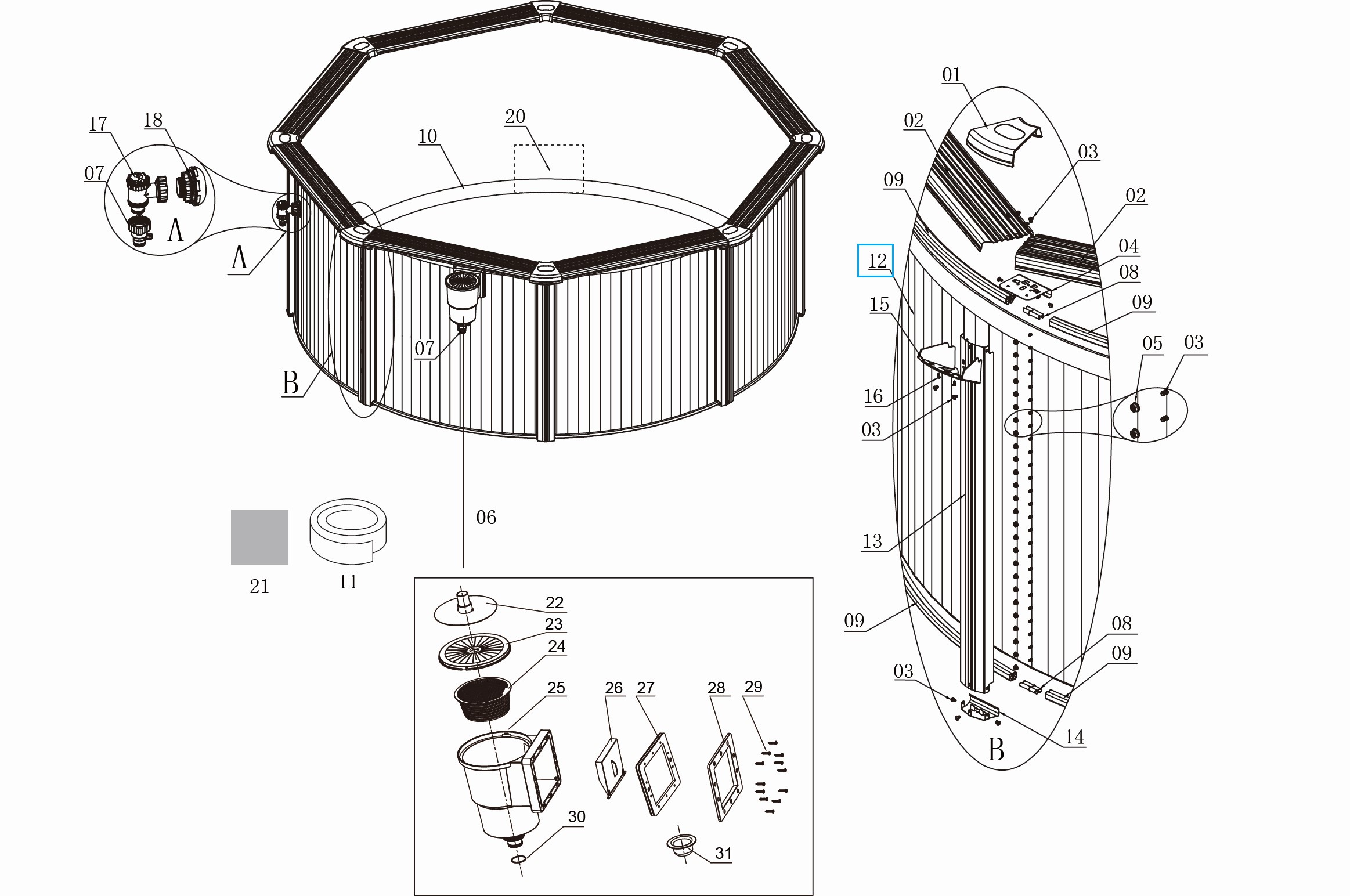 Bestway® Spare Part Steel wall frame (grey) for Hydrium™ steel wall pool Ø 460 x 120 cm, round