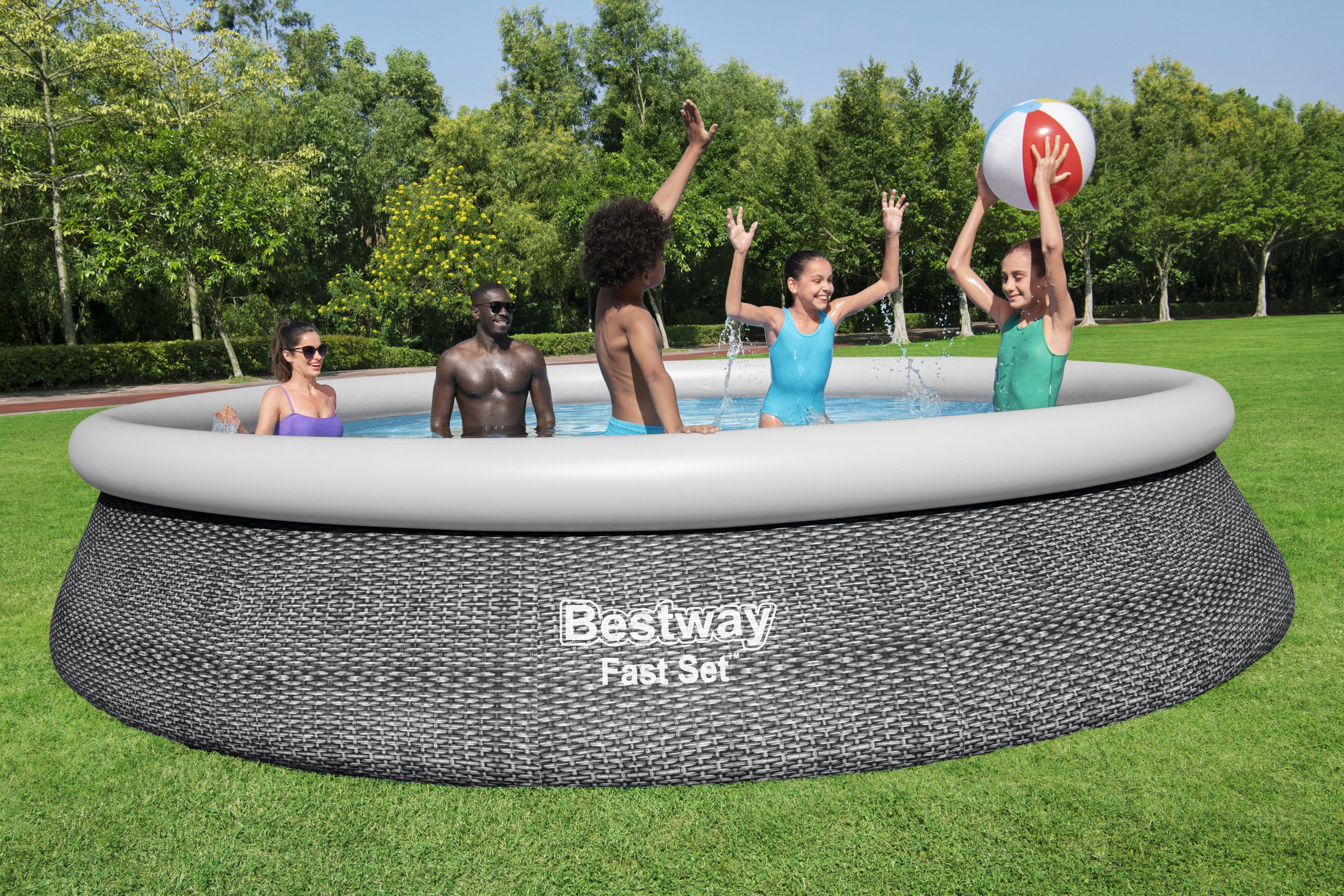 Fast Set™ Aufstellpool Set mit Filterpumpe Ø 457 x 84 cm, Rattan-Optik (Schiefergrau), rund