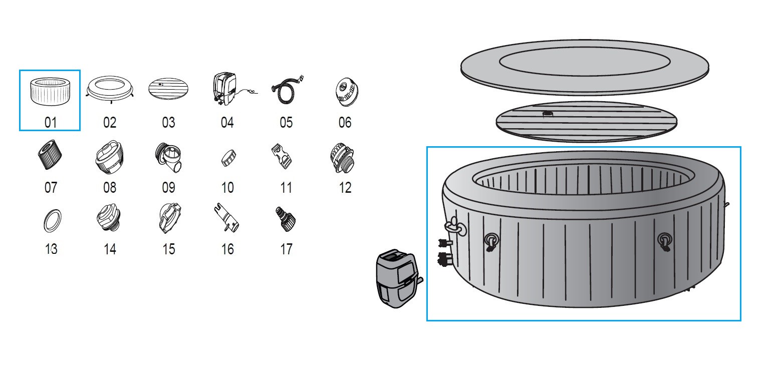 Bestway® Ersatzteil Poolfolie/Liner Holz-Optik (silber) für LAY-Z-SPA® Fiji AirJet™ 180x66 cm