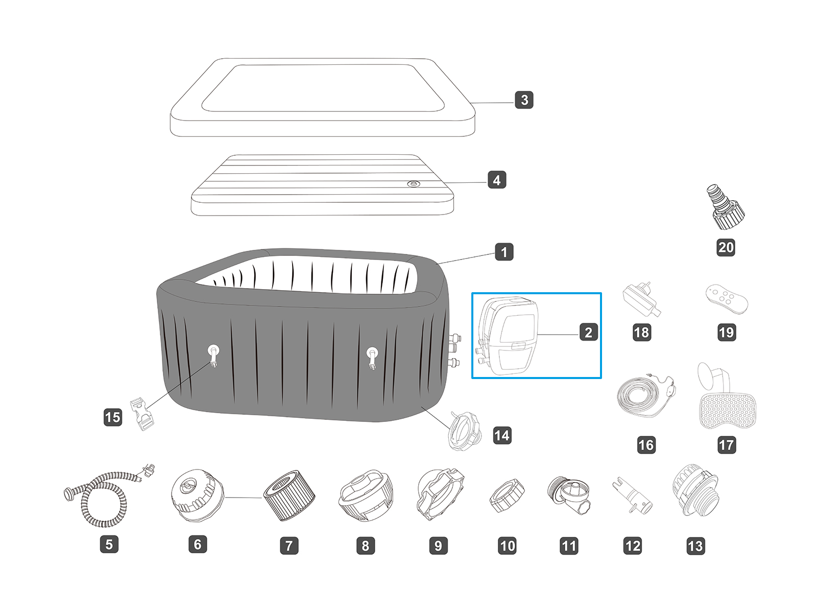 Bestway® Ersatzteil AirJet™ Pumpe (grau) für ausgewählte LAY-Z-SPA® Whirlpools (2025 | EU)