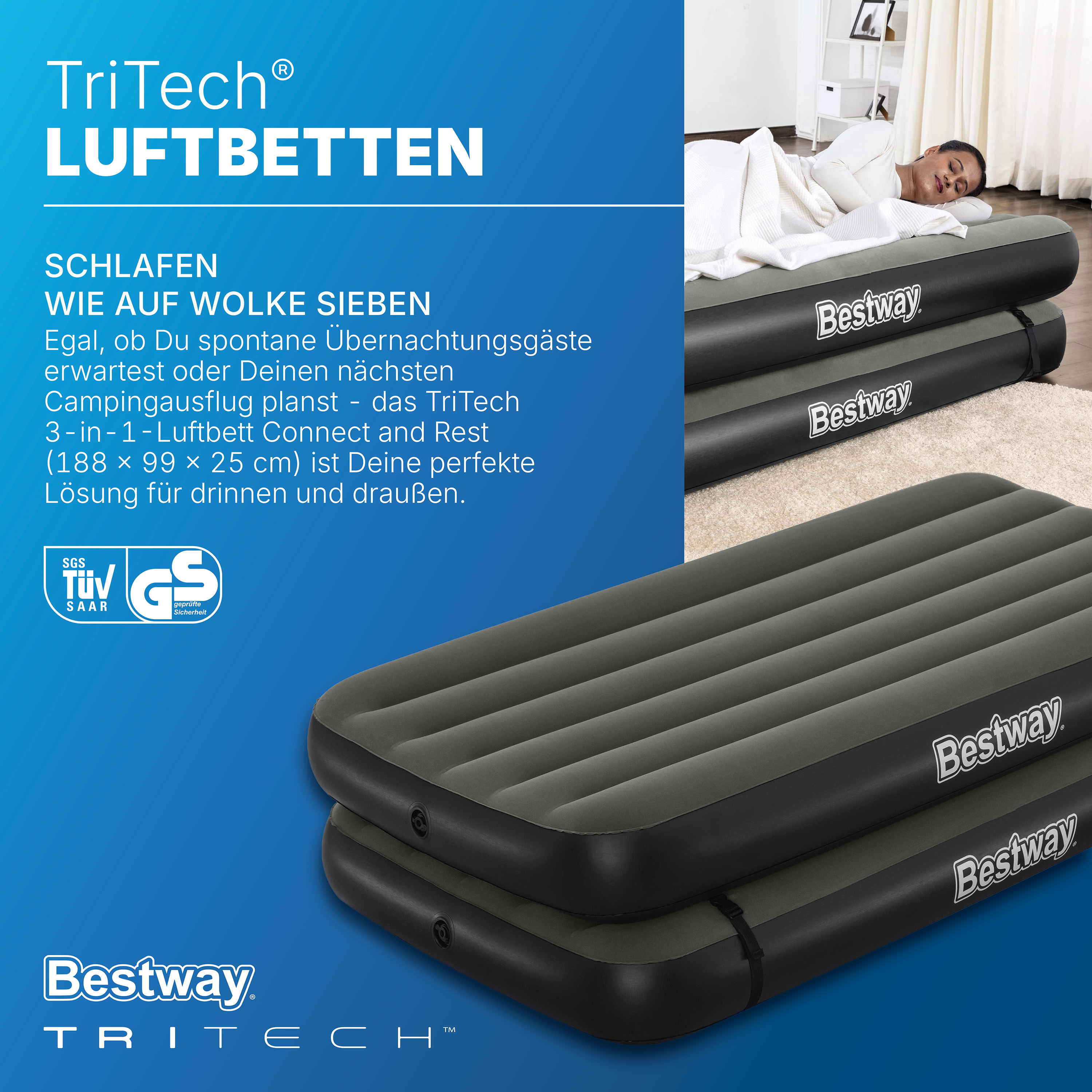 TriTech® 3-in-1-Luftbett Connect and Rest™ 188 x 99 x 25 cm