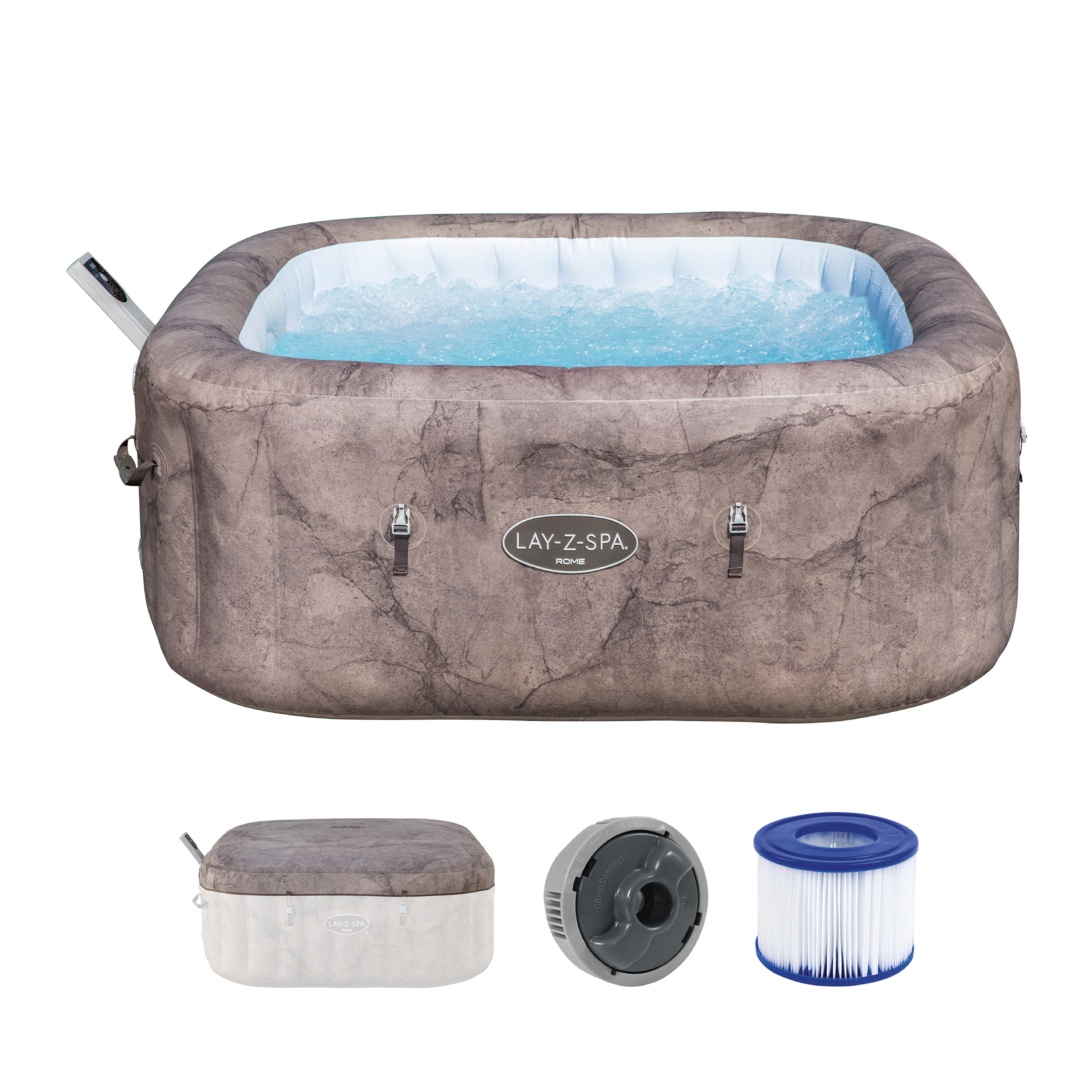 LAY-Z-SPA® WLAN-Whirlpool Rome AirJet™ mit App-Steuerung, für 6 Personen, 180 x 180 x 71 cm, Marmor-Optik (Braun)