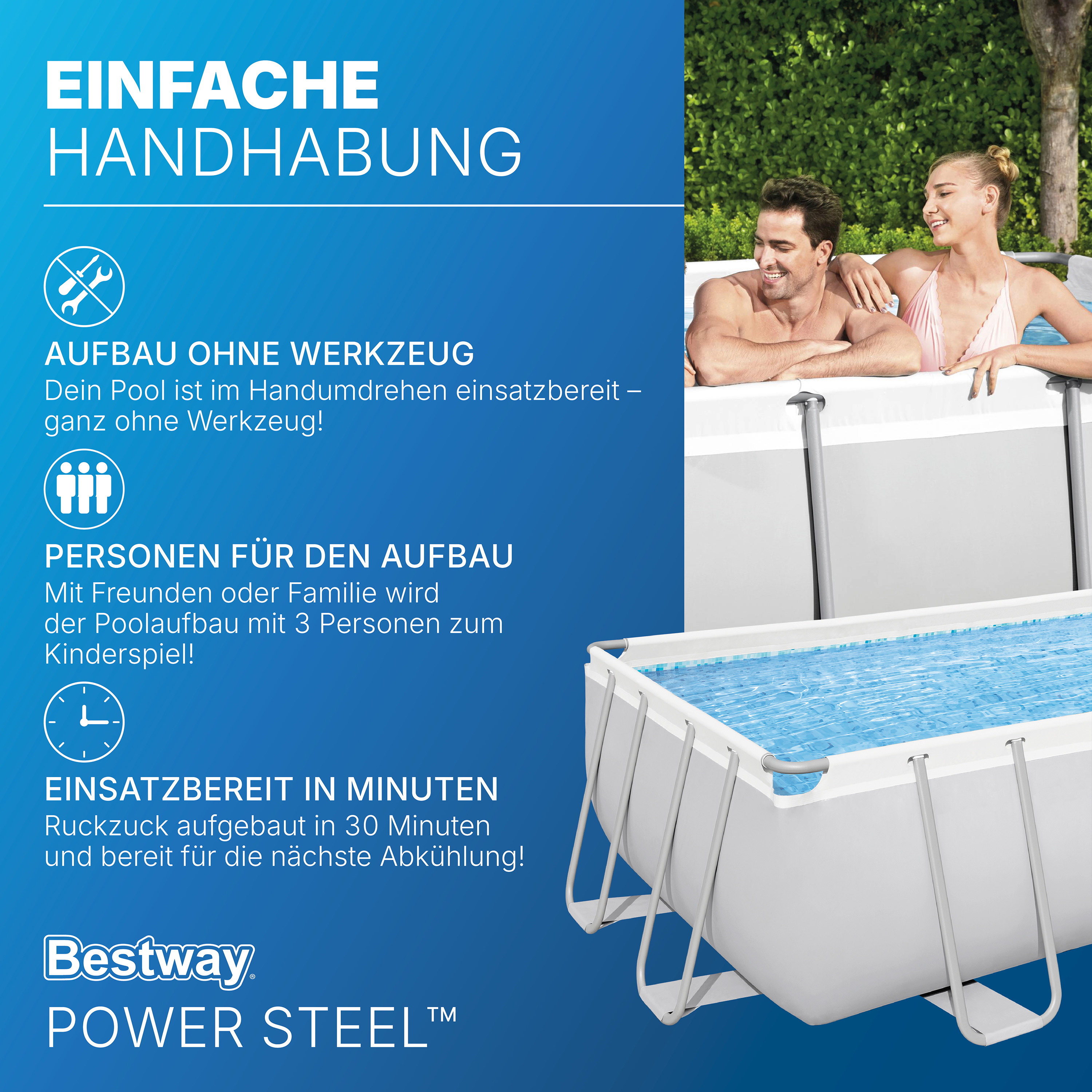 Power Steel™ Frame Pool Komplett Set mit Filterpumpe 549 x 274 x 122 cm , lichtgrau, eckig