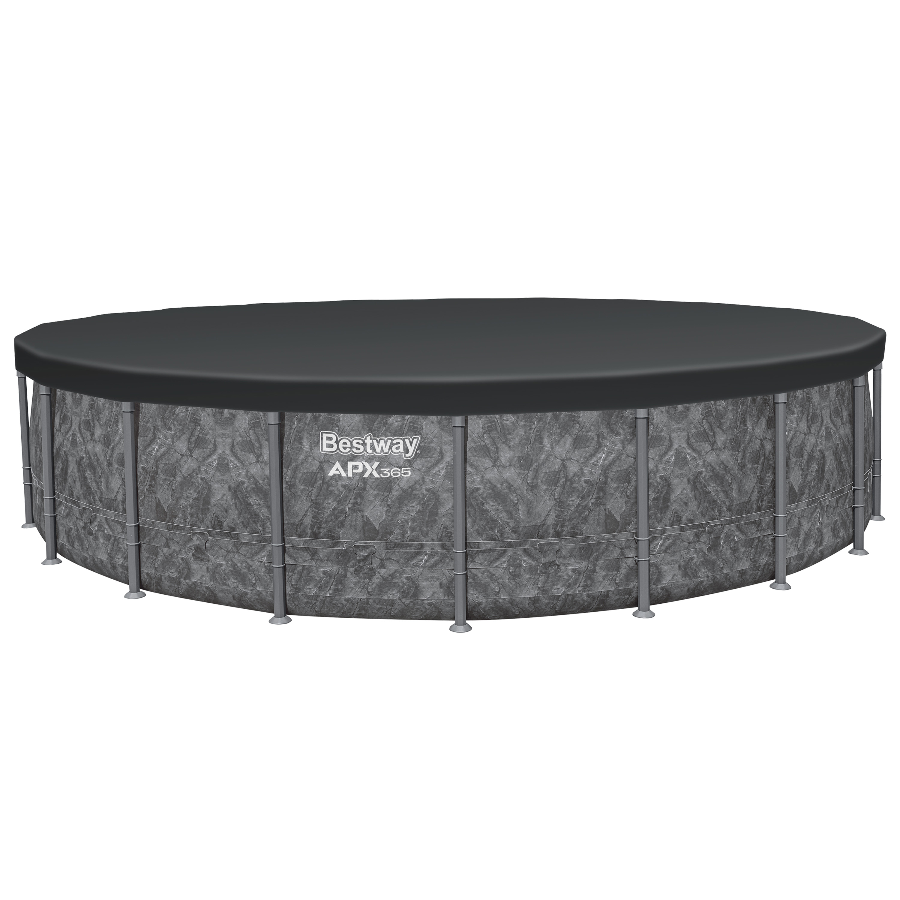 APX365™ Winterfestes Frame Pool Komplett Set mit Sandfilteranlage Ø 610 x 132 cm, Marmor-Optik (Dunkel), rund