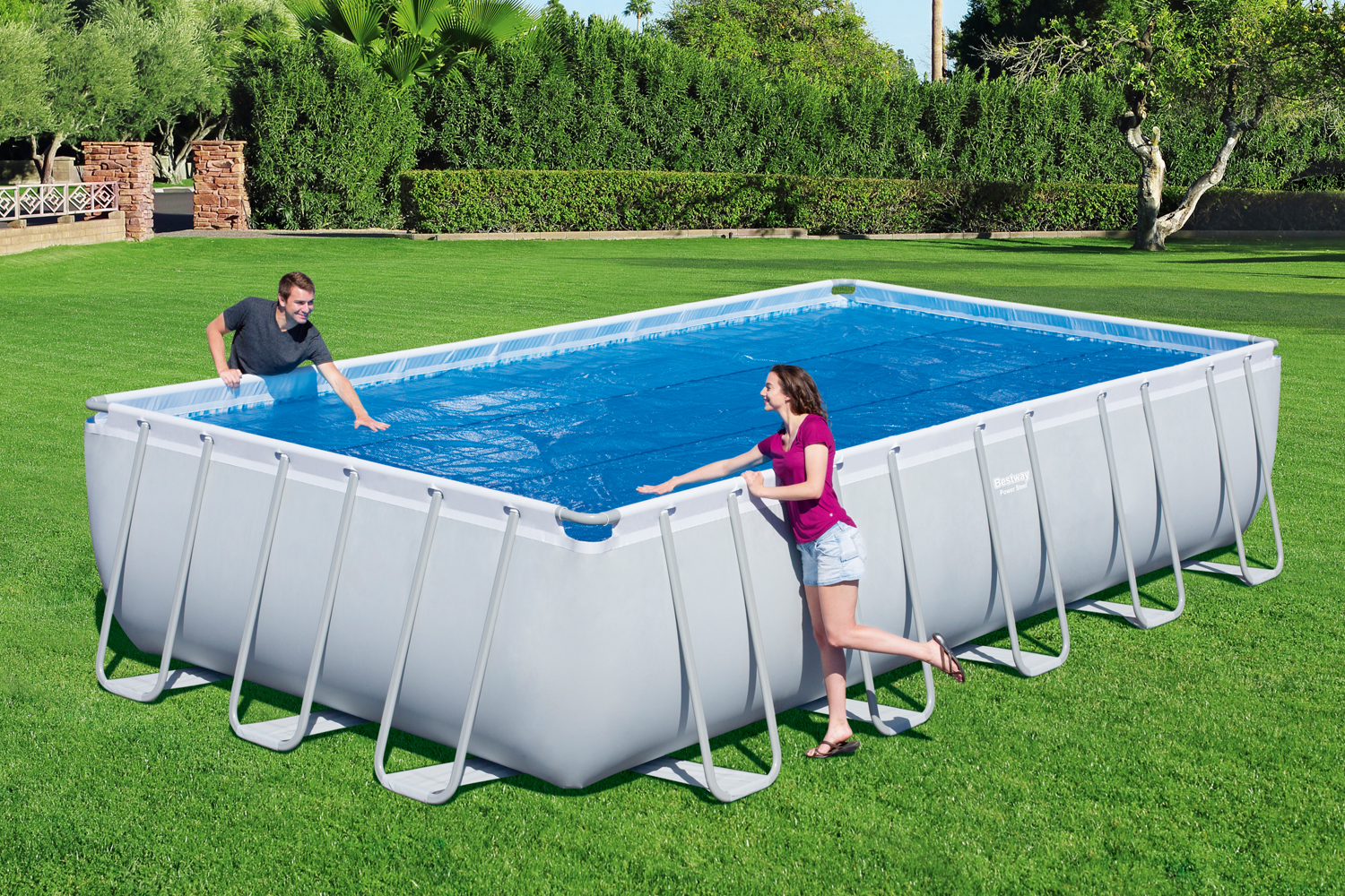 PE-Solarabdeckplane 703 x 336 cm, blau, eckig