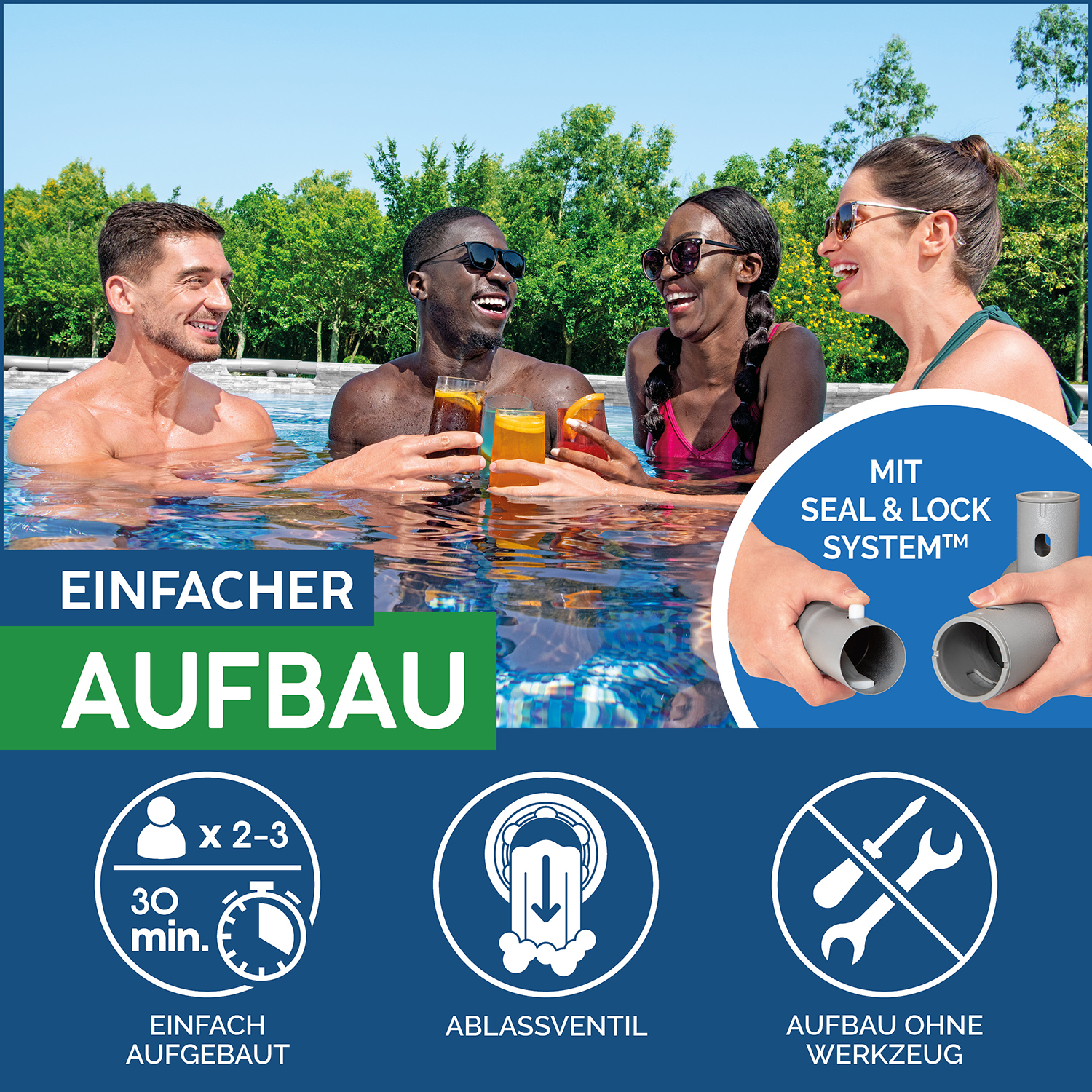 Power Steel™ Swim Vista Series™ Solo Pool ohne Zubehör 488 x 305 x 107 cm, Steinwand-Optik (Cremegrau), oval