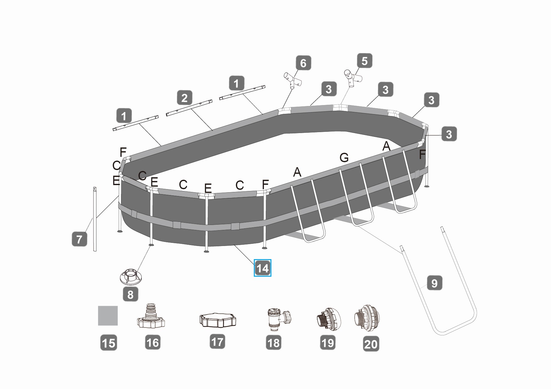 Bestway® Spare Part Pool liner (brown) for Power Steel™ Swim Vista Series™ pool 549x274x122 cm, oval