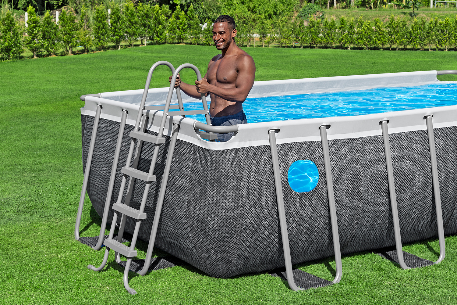 Steel Pro MAX™ Splashview™ Frame Pool Komplett-Set mit Filterpumpe  488 x 244 x 122 cm, Rattan-Optik (Schiefergrau), eckig Steel Pro MAX™ Splashview™ Frame Pool Komplett-Set mit Filterpumpe  488 x 244 x 122 cm, Rattan-Optik (Schiefergrau), eckig