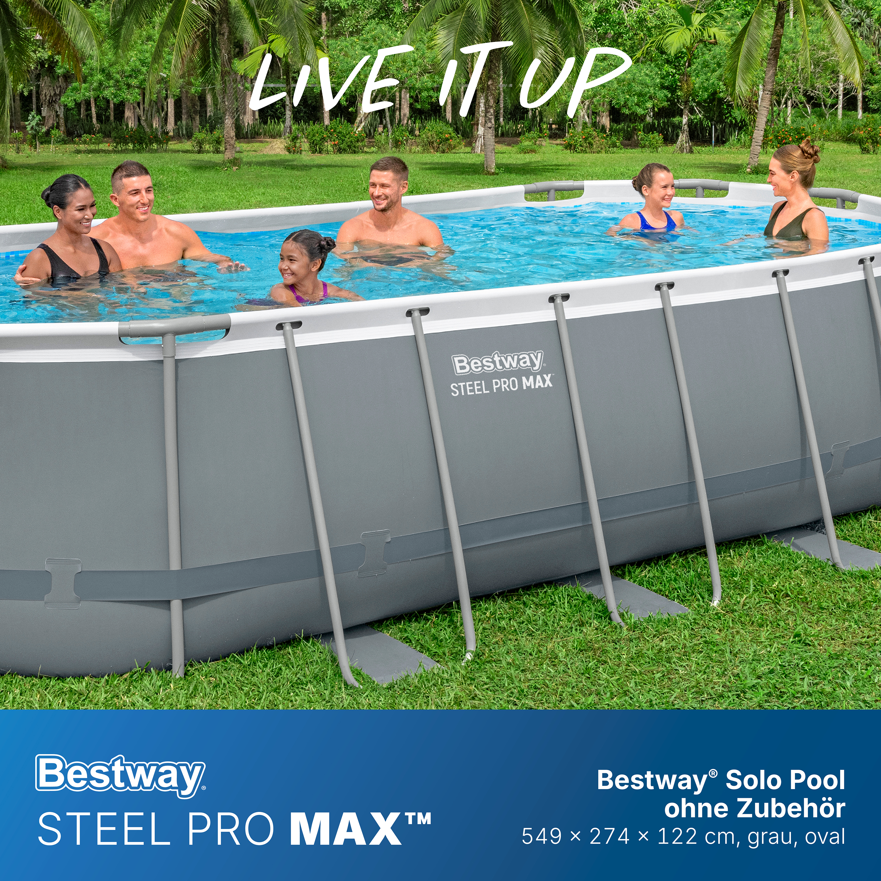 Steel Pro MAX™ Solo Pool ohne Zubehör 549 x 274 x 122 cm, grau, oval