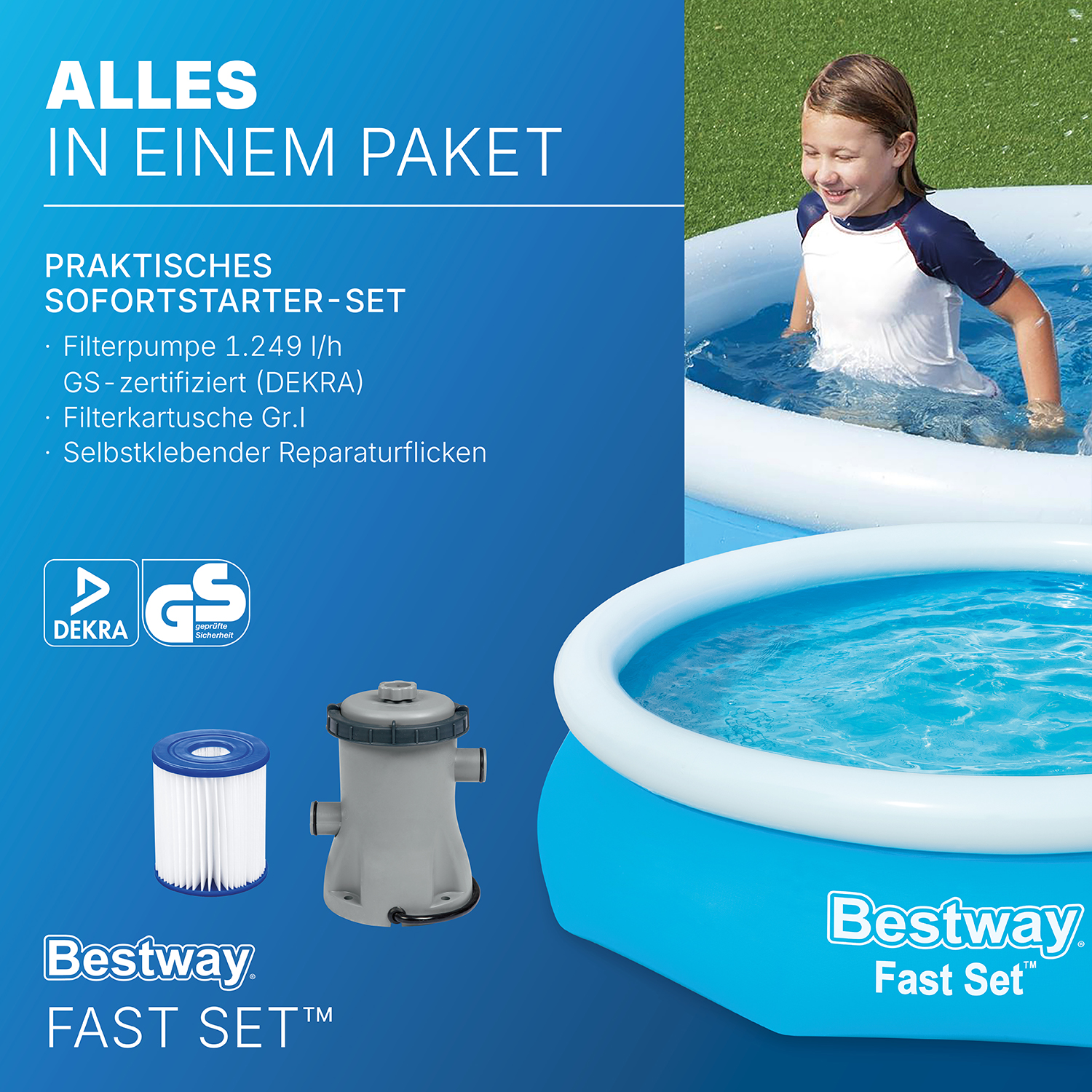 Fast Set™ Aufstellpool Set mit Filterpumpe Ø 366 x 76 cm, blau, rund