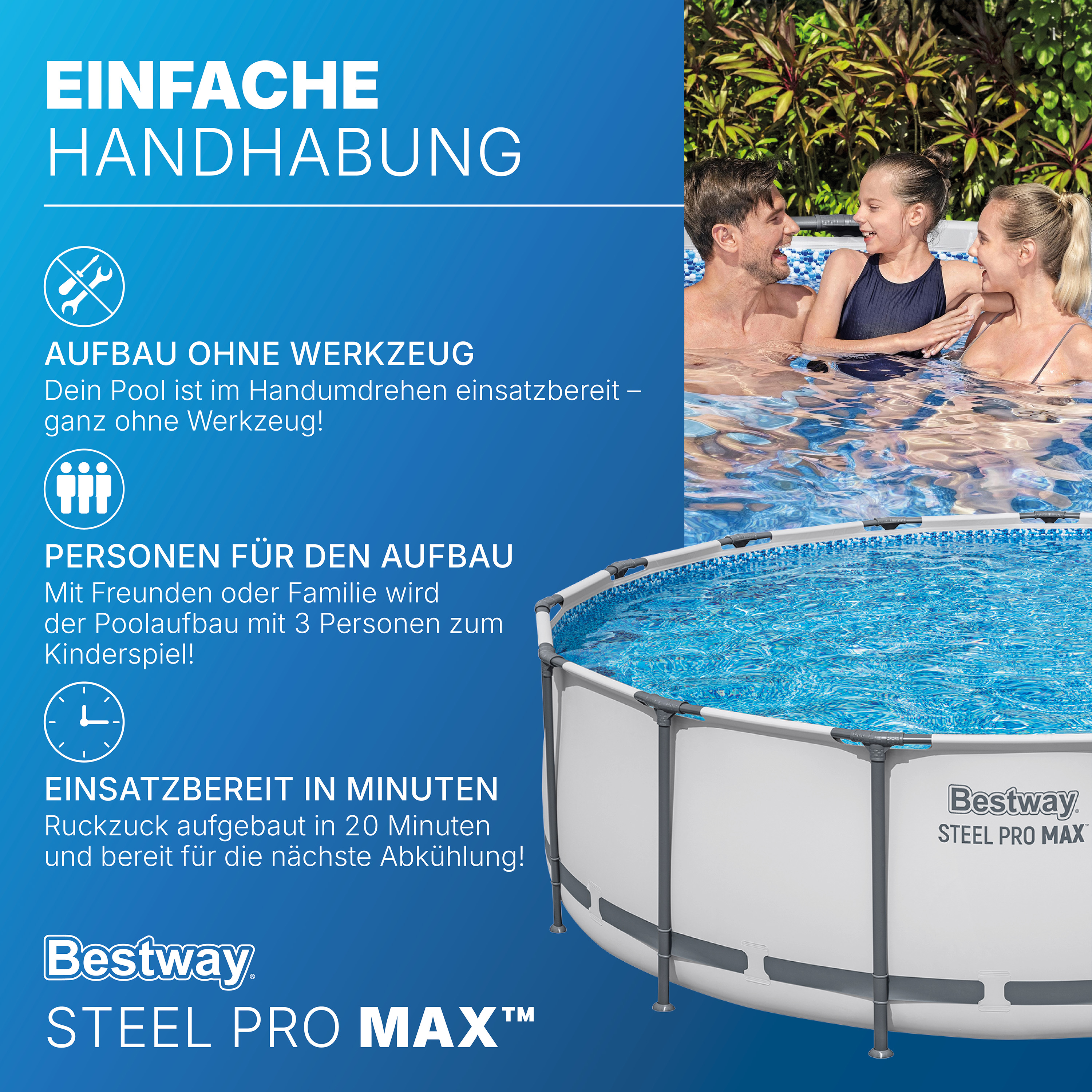 Steel Pro MAX™ Frame Pool Komplett Set mit Filterpumpe Ø 457 x 122 cm, lichtgrau, rund