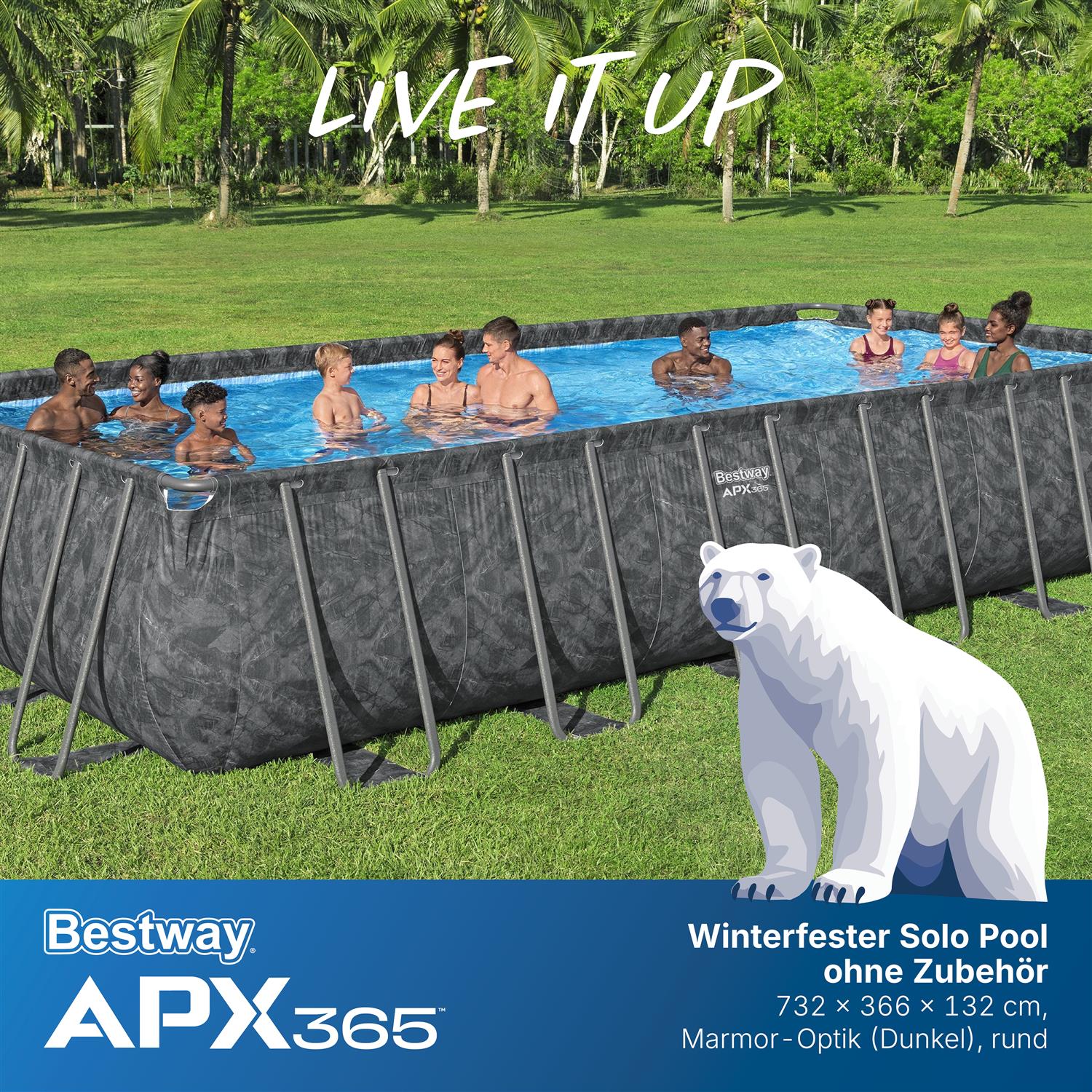 APX365™ Winterfester Solo Pool ohne Zubehör 732 x 366 x 132 cm, Marmor-Optik (Dunkel), eckig