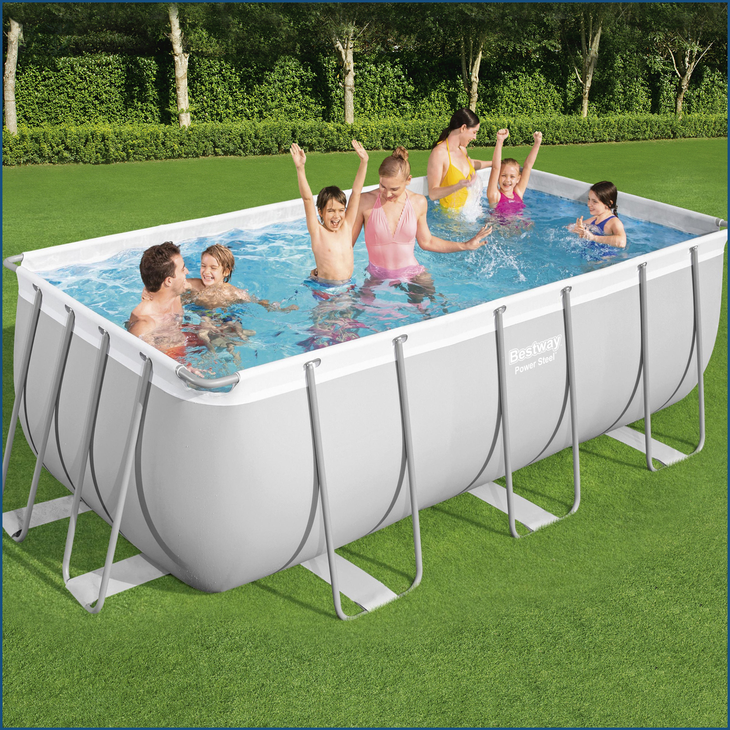 Power Steel™ Frame Pool-Set mit Filterpumpe 412 x 201 x 122 cm , lichtgrau, eckig