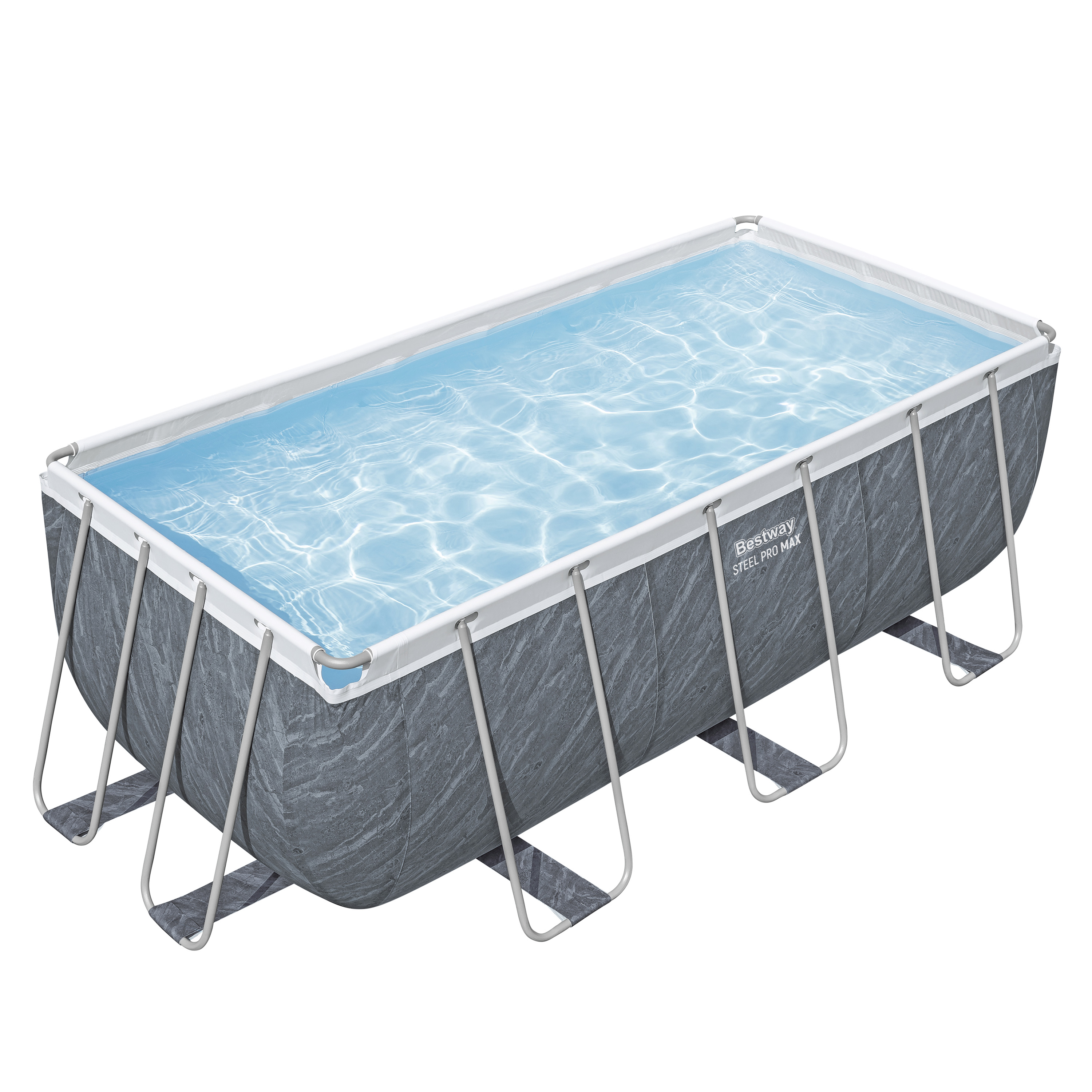 Steel Pro MAX™ Frame Pool Set mit Filterpumpe 412 x 201 x 122 cm, Marmor-Optik (Schiefergrau), eckig