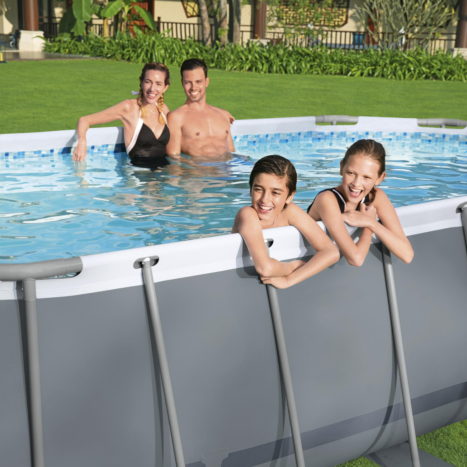 Steel Pro MAX™ Frame Pool Set mit Filterpumpe 305 x 200 x 84 cm, grau, oval