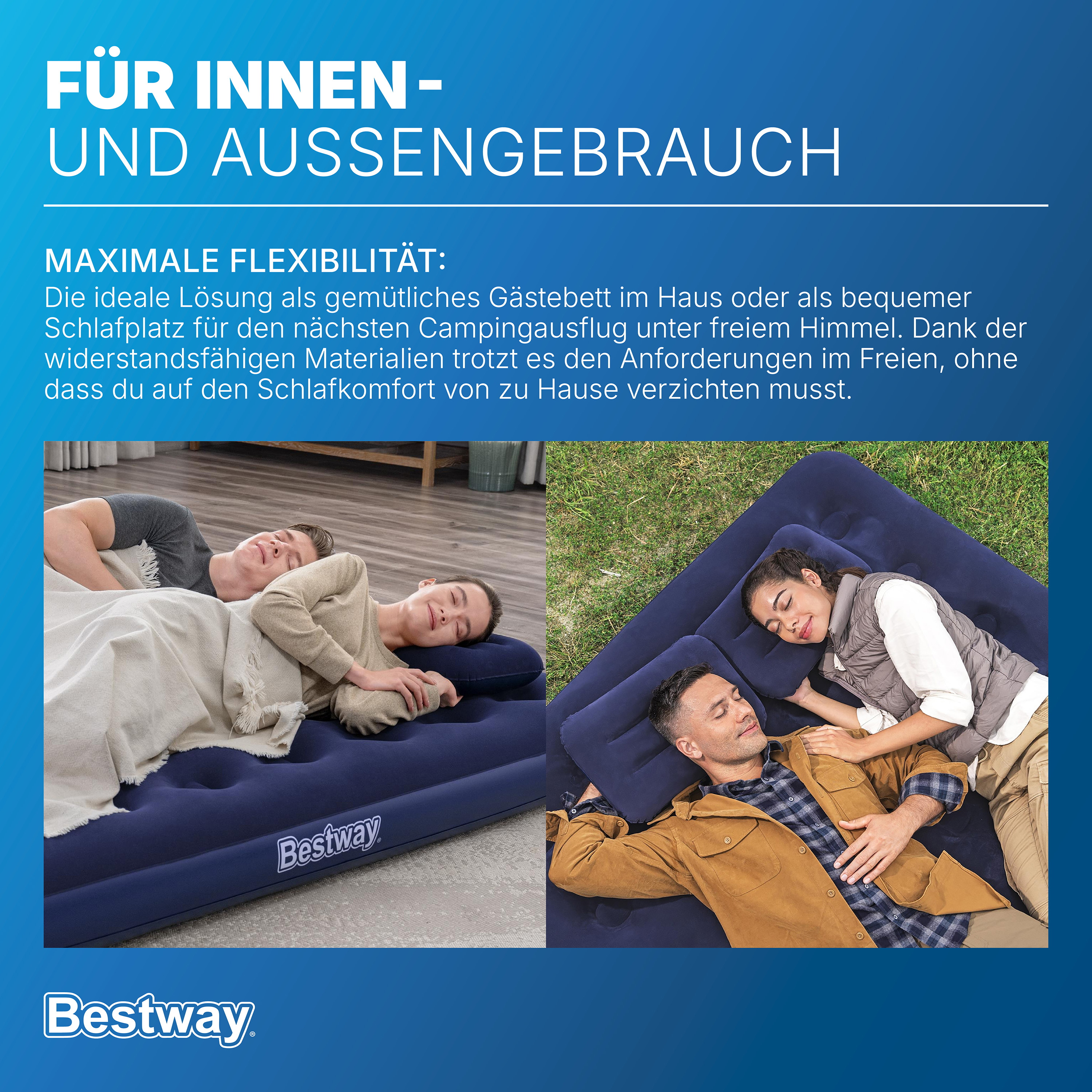 Luftbett für 2 Personen mit Handpumpe & 2 Kopfkissen 203 x 152 x 22 cm