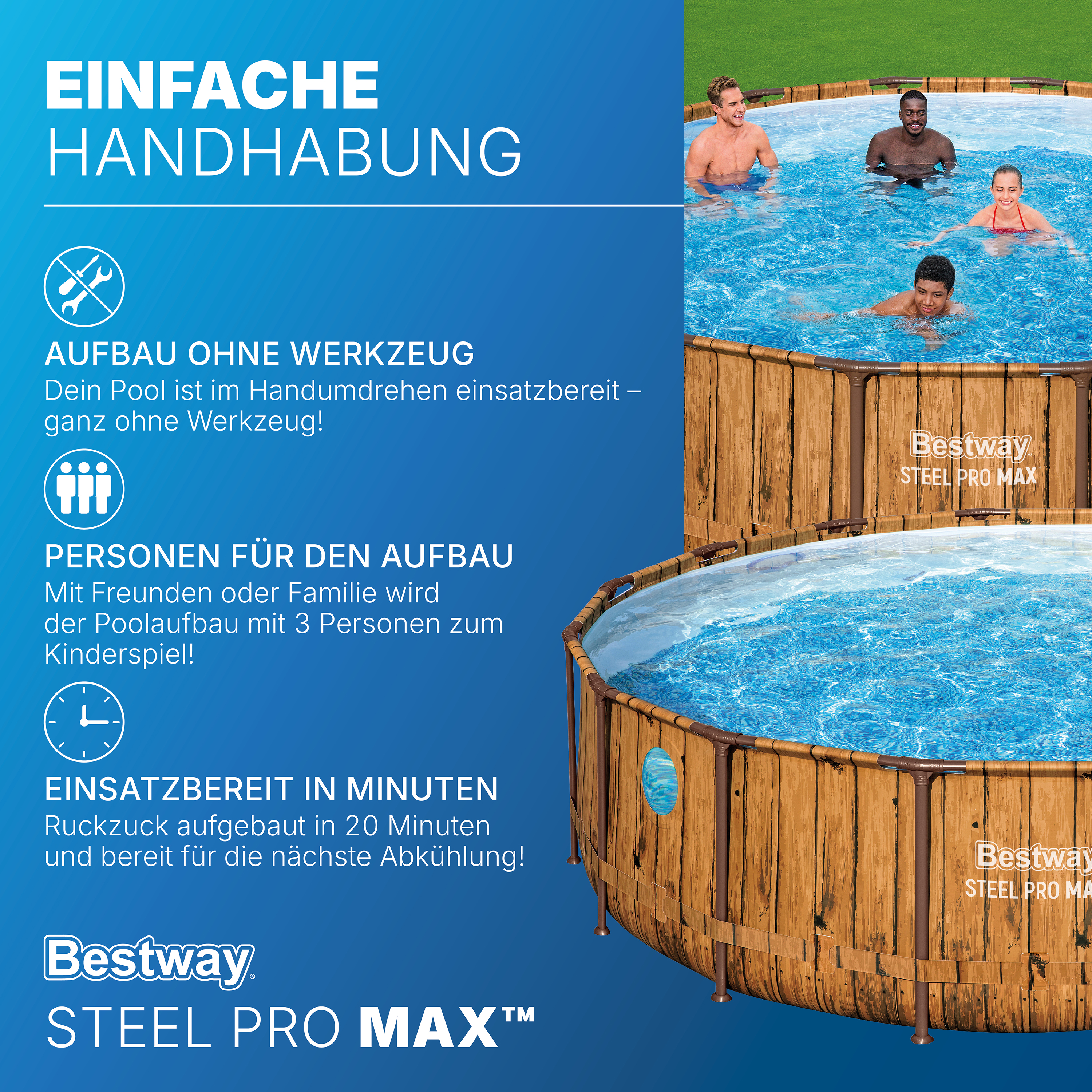 Steel Pro MAX™ Splashview™ Solo Pool ohne Zubehör Ø 488 x 122 cm, Holz-Optik (Pinie), rund