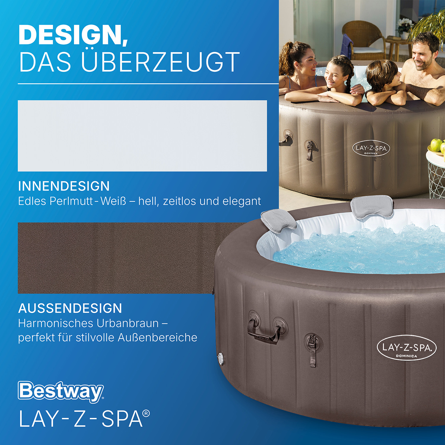 LAY-Z-SPA® Energiespar Whirlpool Dominica HydroJet™ mit App-Steuerung, für 6 Personen Ø 196 x 71 cm, Urbanbraun