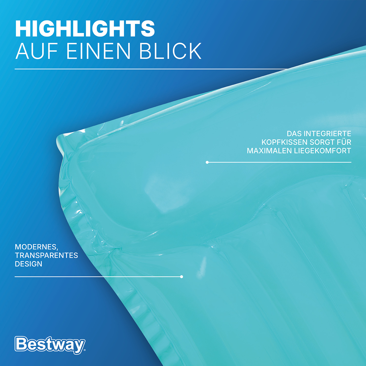 Luftmatratze Transparent 183 x 76 cm, Türkis