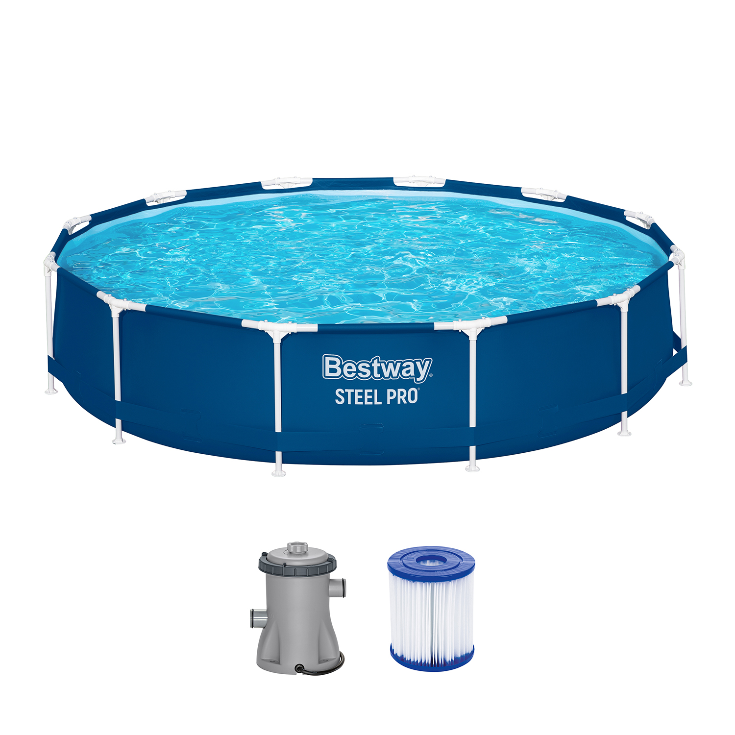 Steel Pro™ Frame Pool Set mit Filterpumpe Ø 366 x 76 cm, dunkelblau, rund