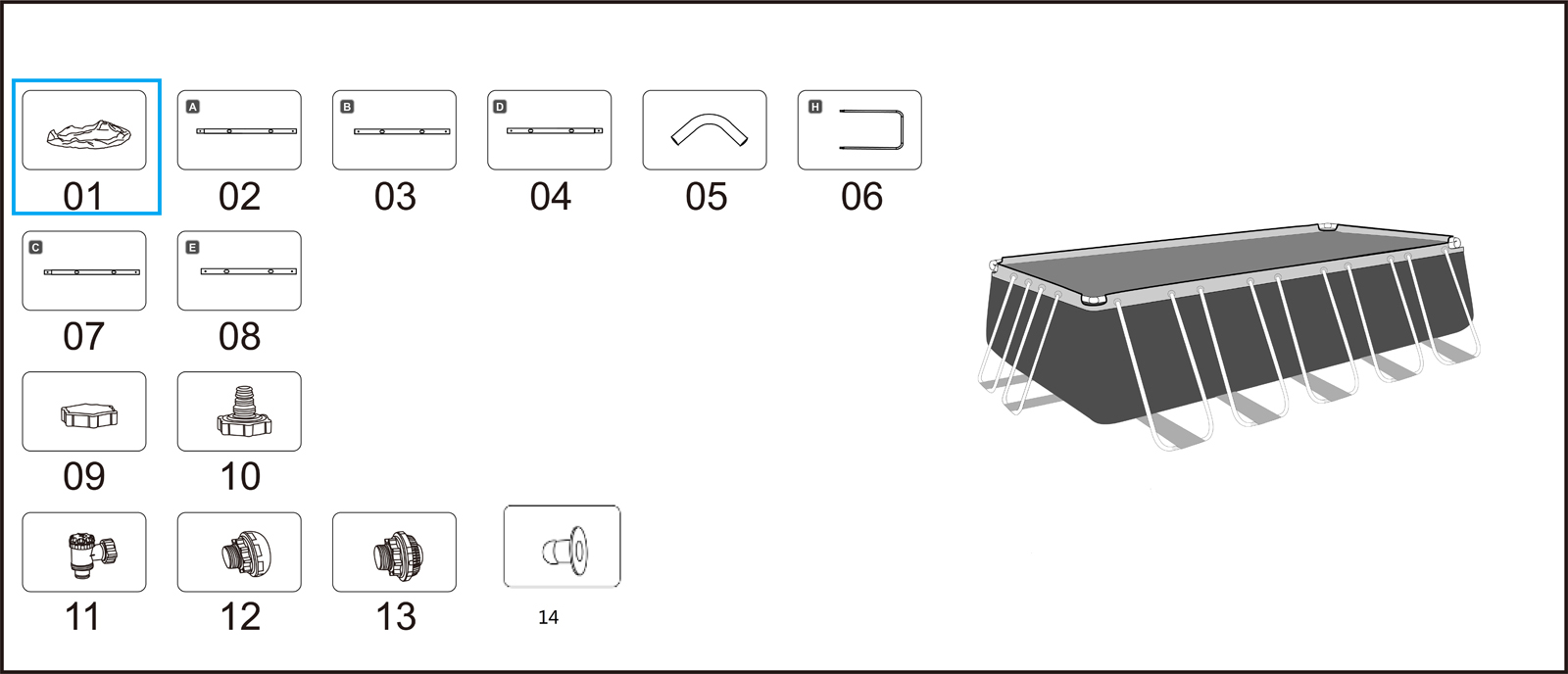 Bestway® Spare Part Pool liner (lightgrey) for Power Steel™ pool 549 x 274 x 122 cm, angular