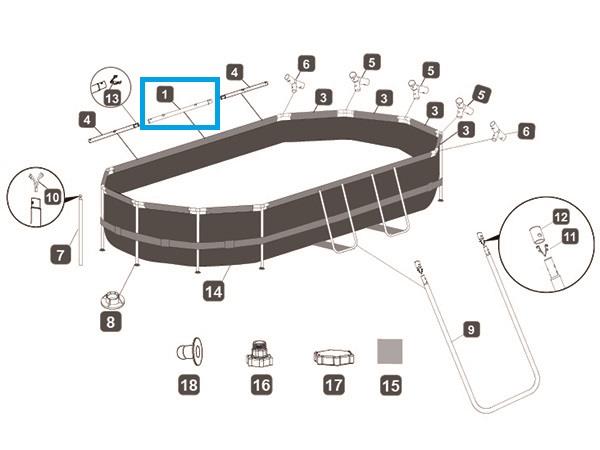 Bestway® Spare Part Top rail A (brown) for Power Steel™ Swim Vista Series™ pool 488x305x107 cm, oval