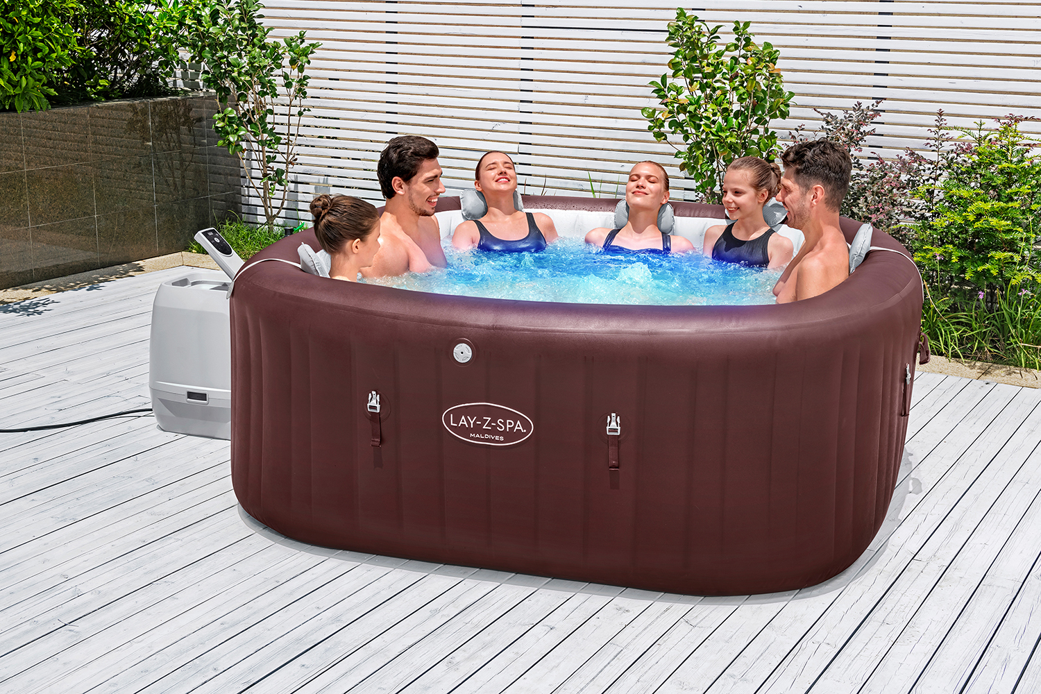 LAY-Z-SPA® Energiespar-Whirlpool Maldives HydroJet Pro™ mit App-Steuerung, für 7 Personen 201 x 201 x 80 cm, Mahagoni