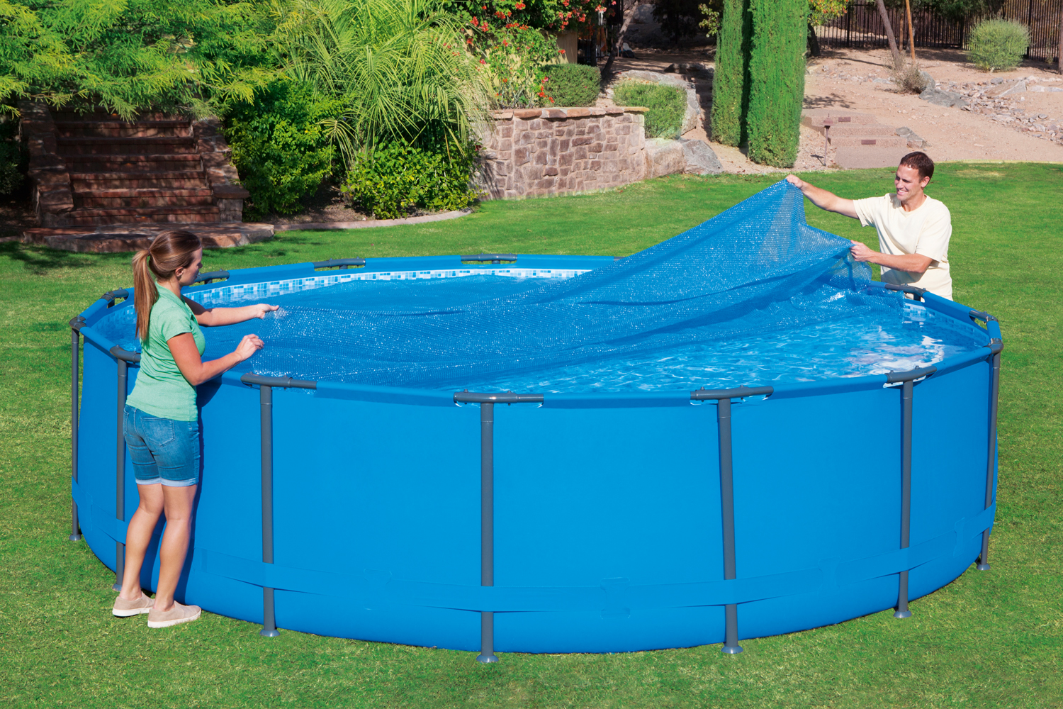 PE-Solarabdeckplane Ø 462 cm, blau, rund