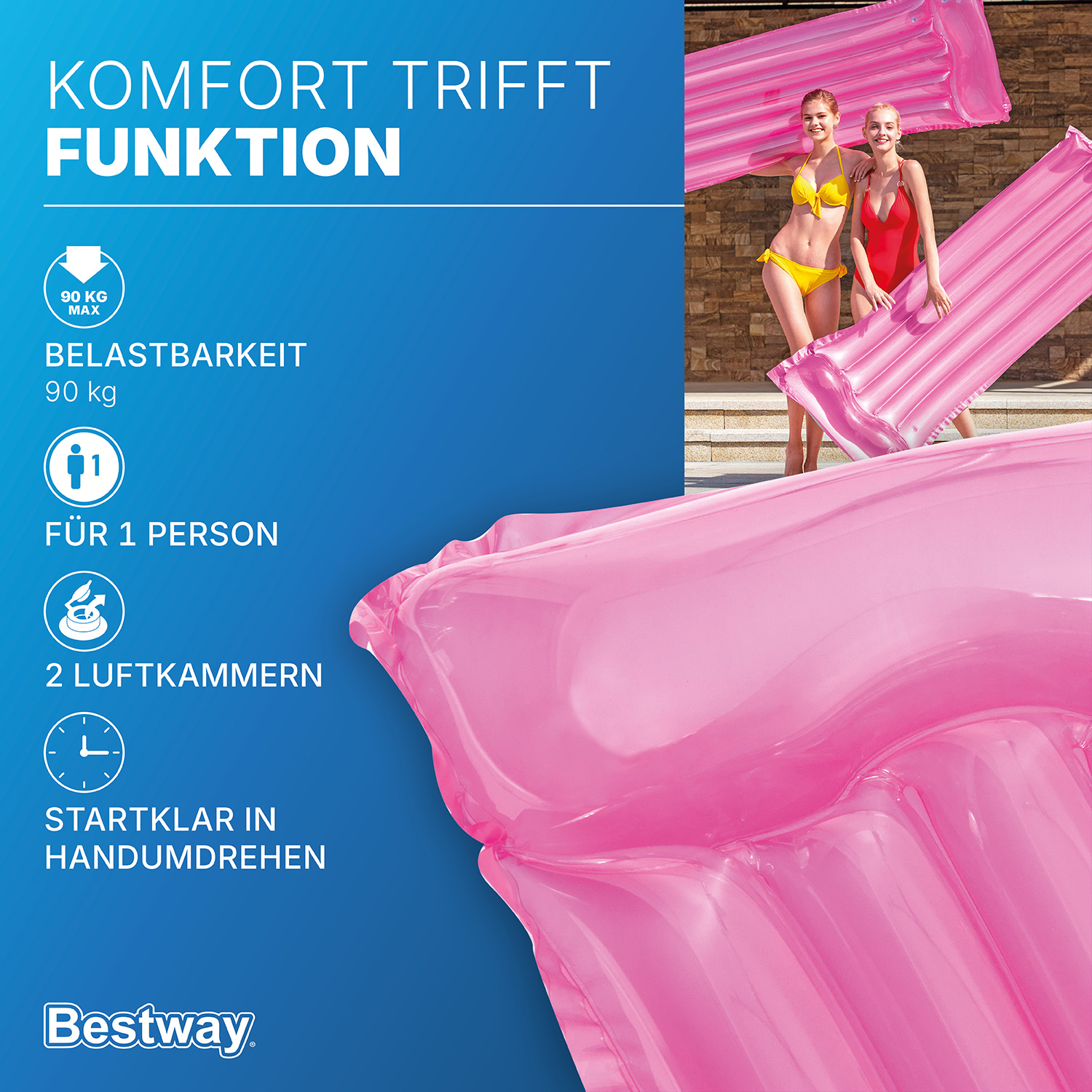 Luftmatratze Transparent 183 x 76 cm, Pink