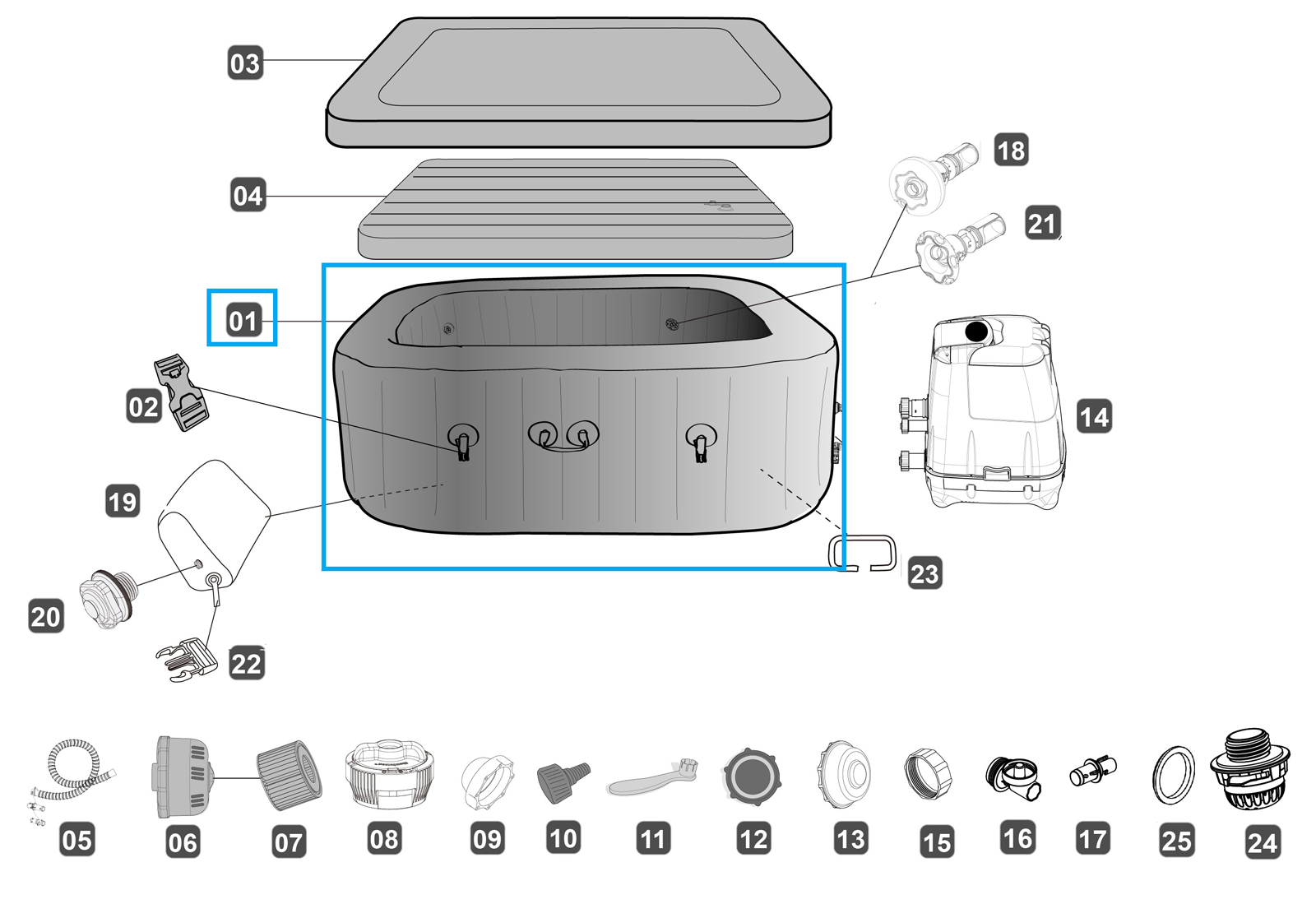 Bestway® Spare Part Liner (mahagoni) for LAY-Z-SPA® Maldives HydroJet Pro™ 201 x 201 x 80 cm (2020)