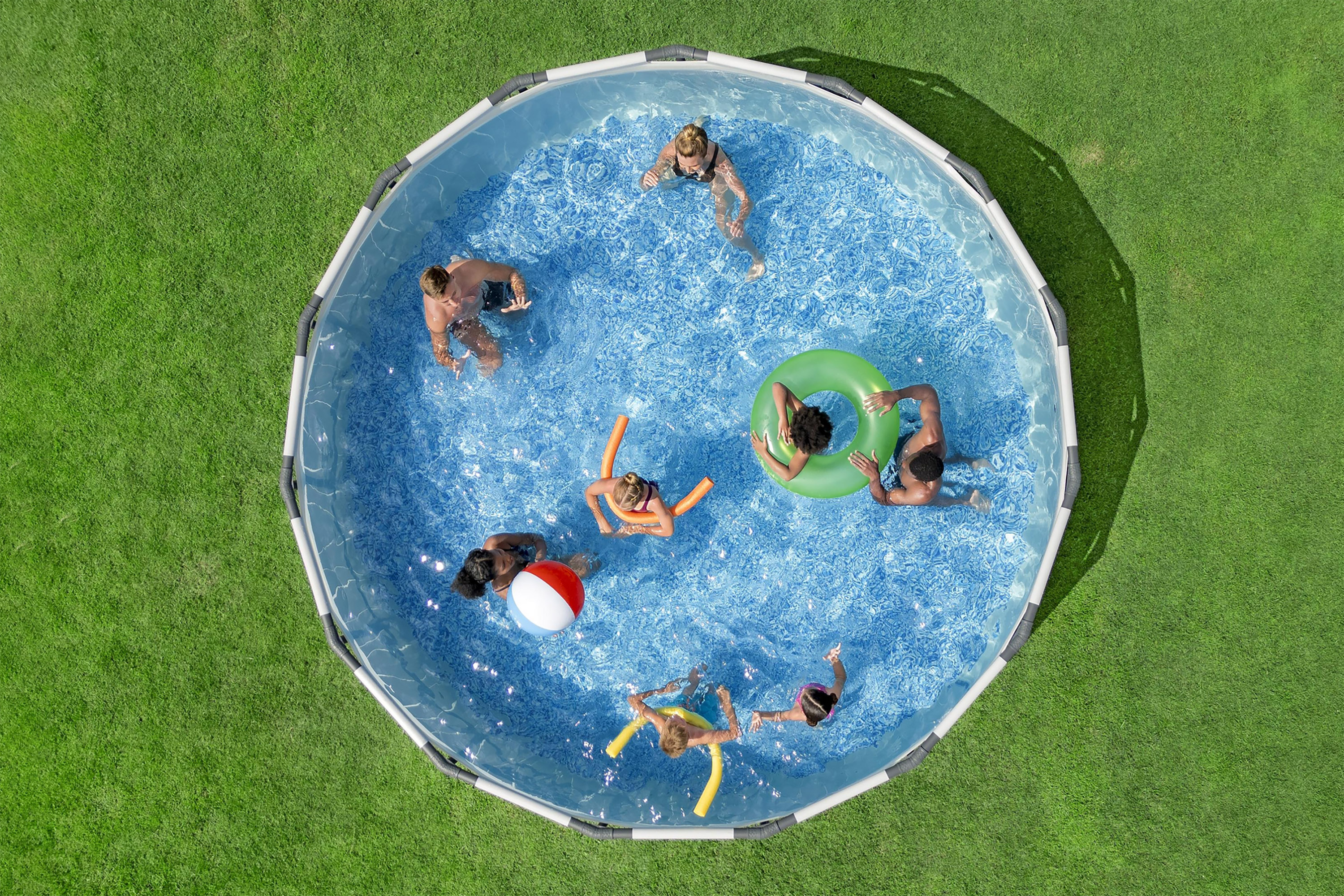 Steel Pro MAX™ Frame Pool Komplett Set mit Filterpumpe Ø 457 x 107 cm, LED-Design, rund