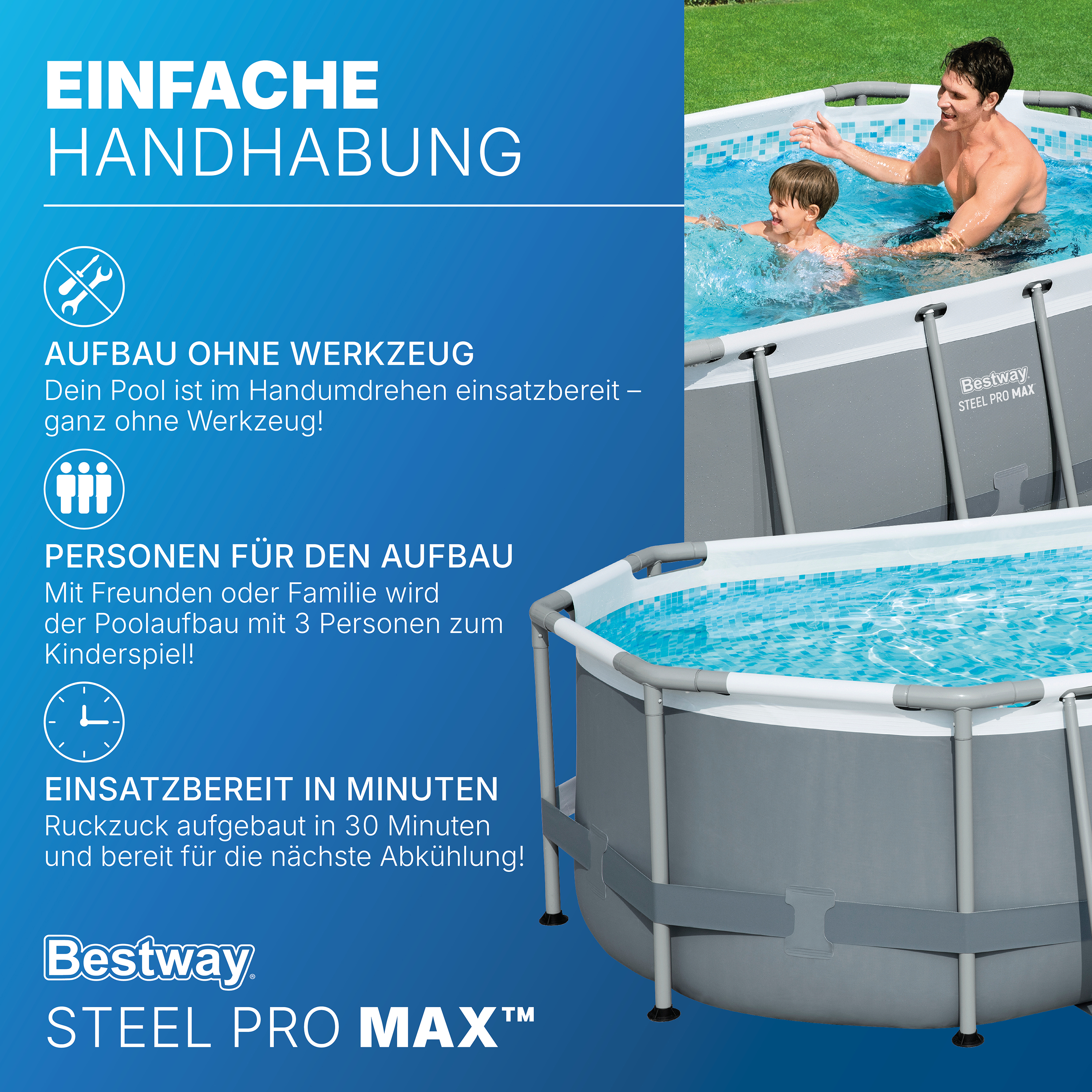 Steel Pro MAX™ Solo Pool ohne Zubehör 305 x 200 x 84 cm, grau, oval