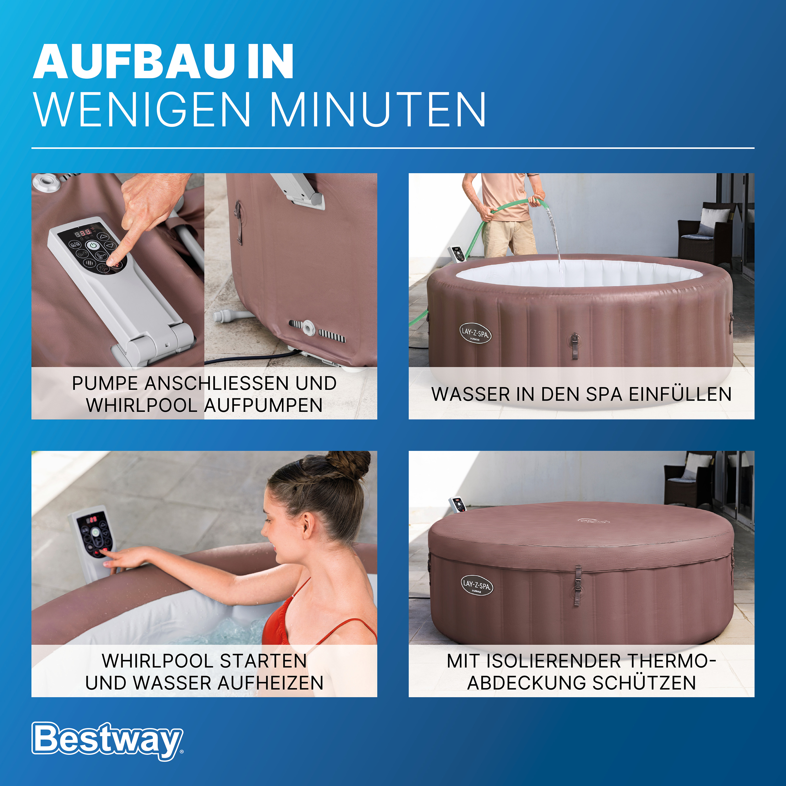 LAY-Z-SPA® WLAN-Whirlpool Hawaii AirJet™ mit App-Steuerung, für 6 Personen, Ø 196 x 71 cm, Terrakotta