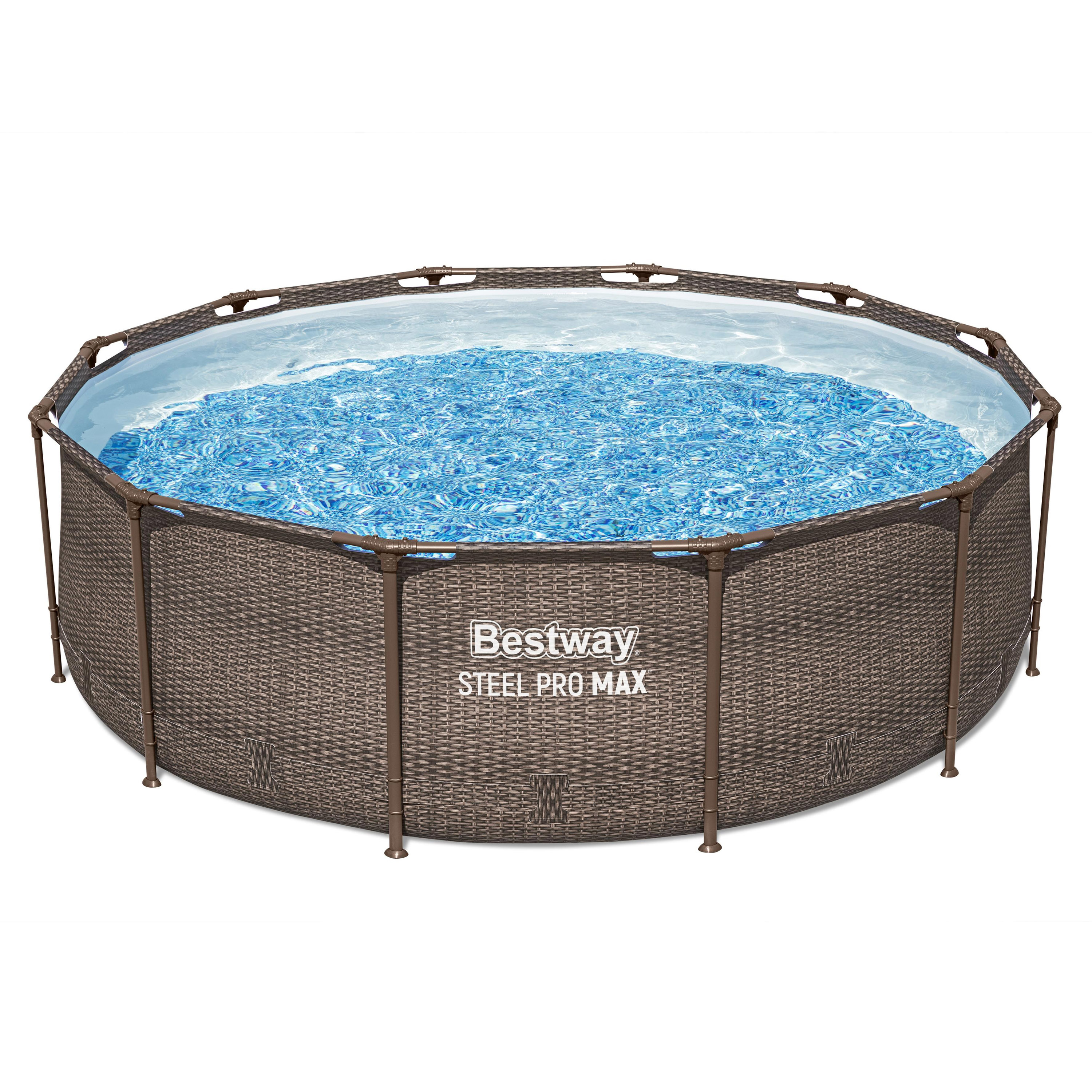 Steel Pro MAX™ Frame Pool Set mit Filterpumpe Ø 366 x 100 cm, Rattan-Optik (Schokobraun), rund