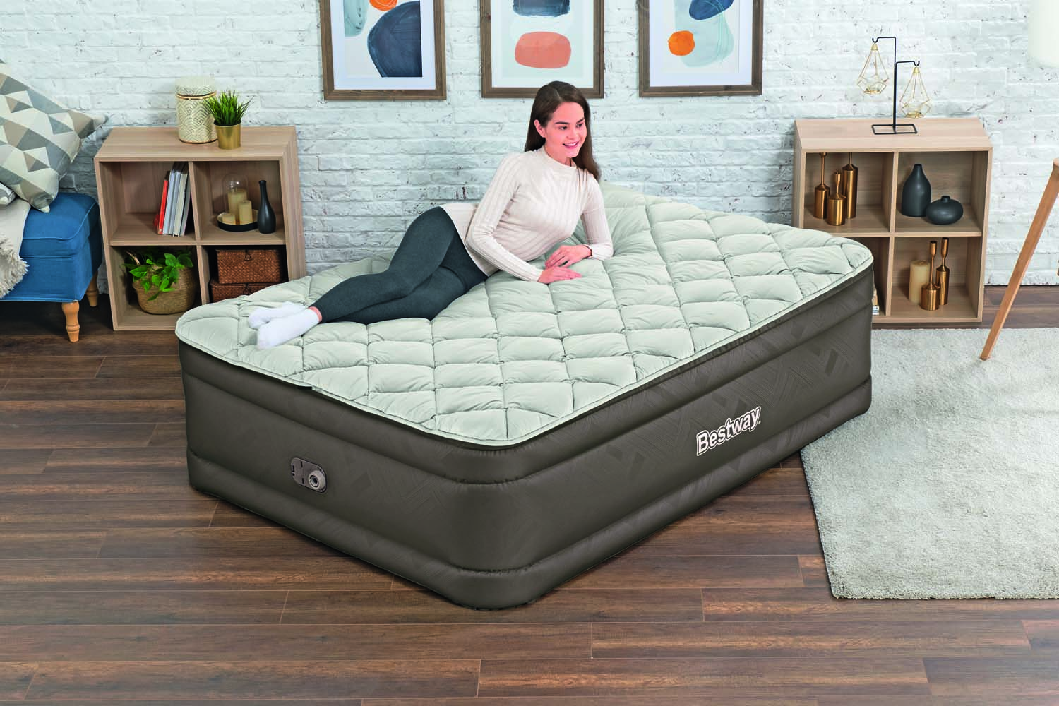 Fortech™ Doppelluftbett mit Reißverschlussbezug & integrierter Elektropumpe  203 x 152 x 51 cm